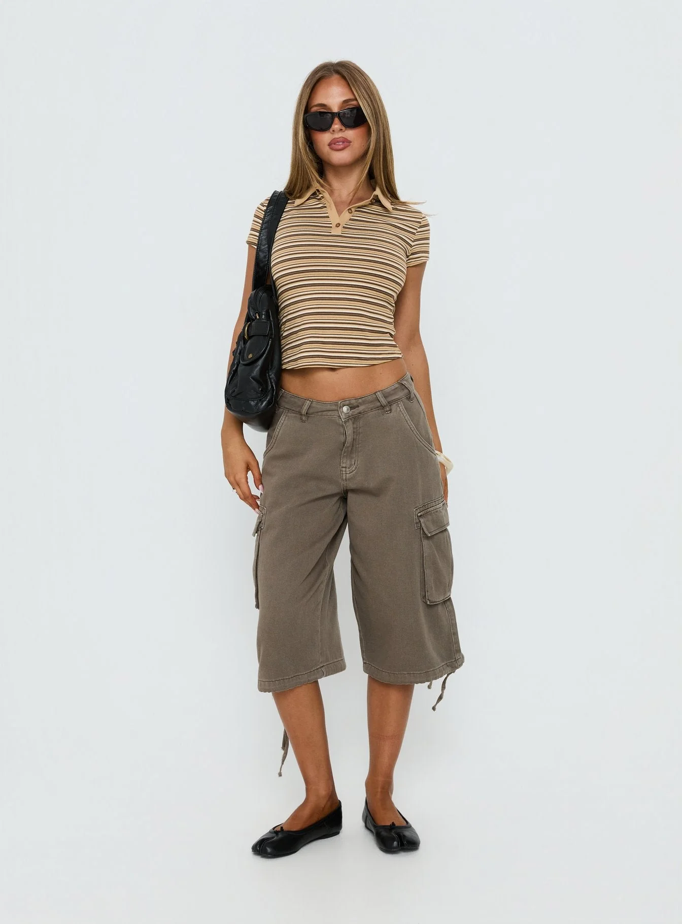 Sylvanna Collared Top Beige Stripe - Image 2
