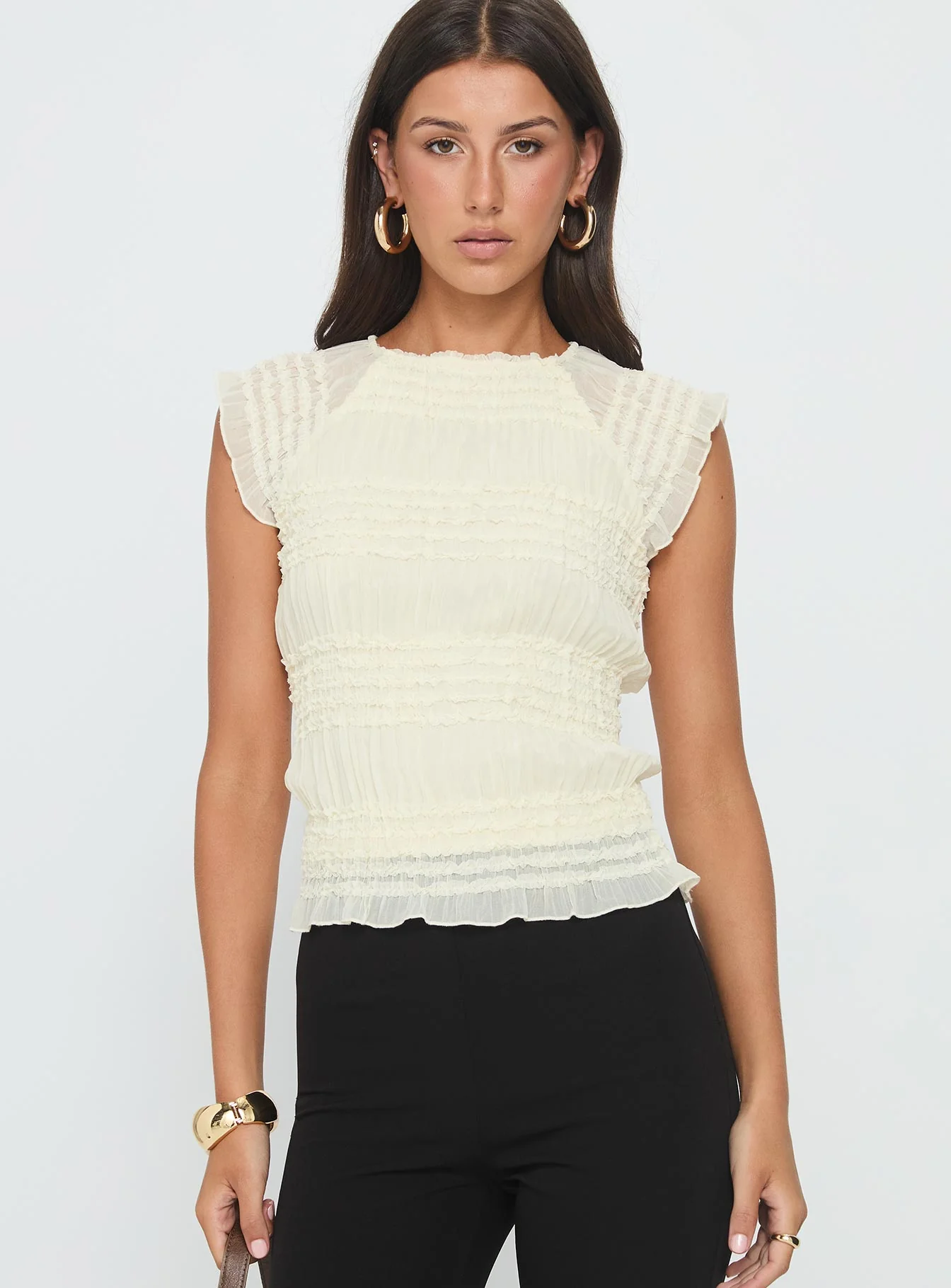 Talyn Cap Sleeve Frill Top Cream - Image 2