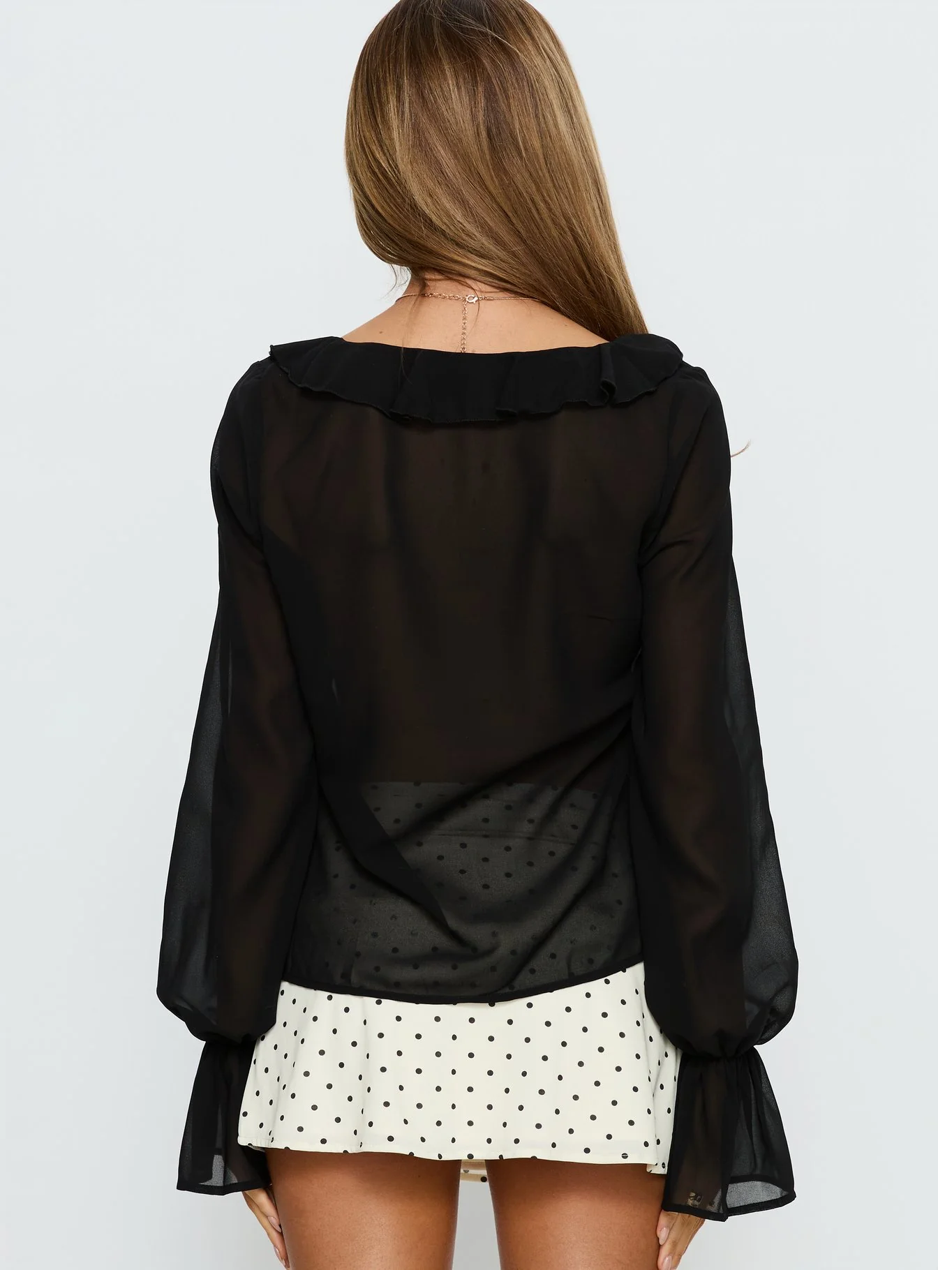 Taraya Sheer Ruffle Blouse Top Black - Image 4