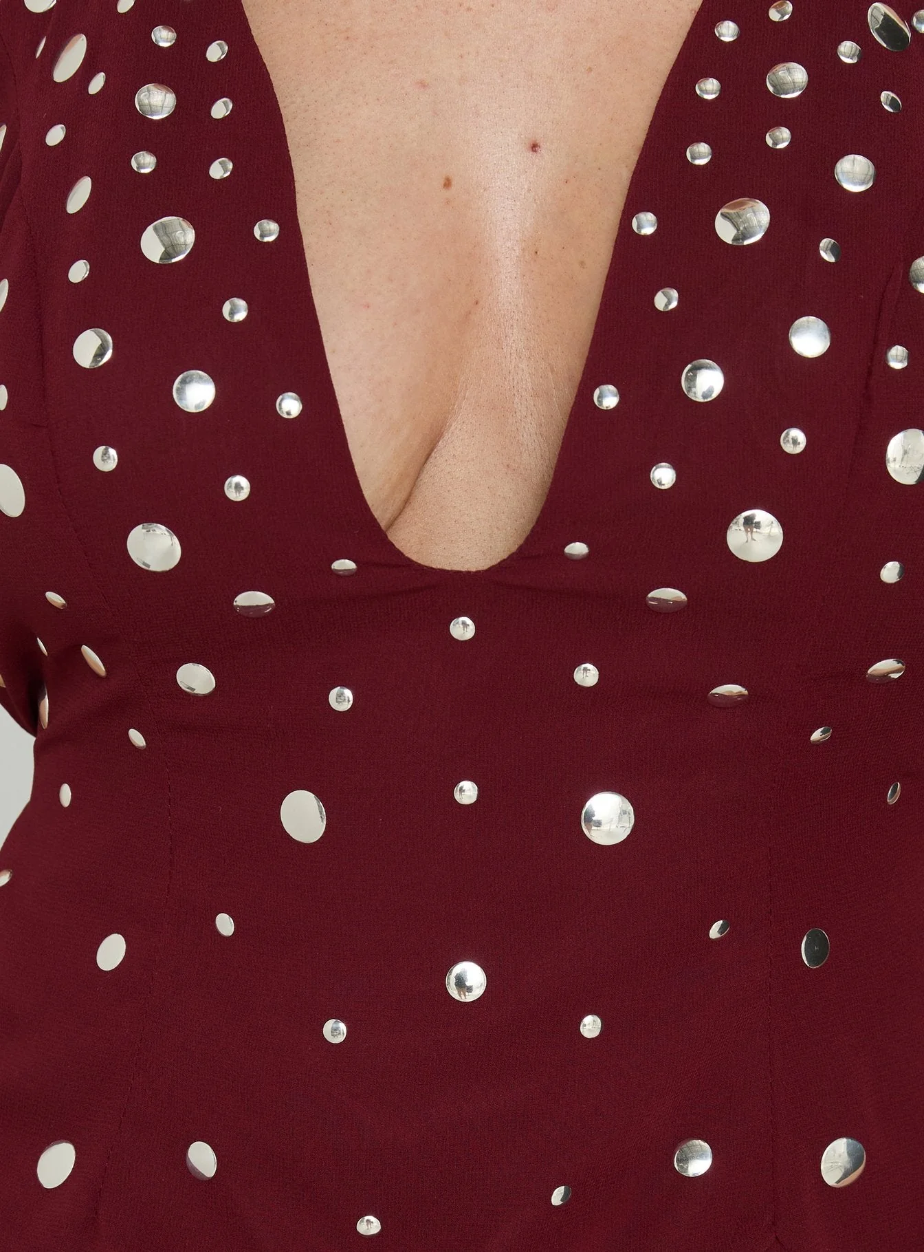 Tekapo Studded V-Neck Top Burgundy - Image 5