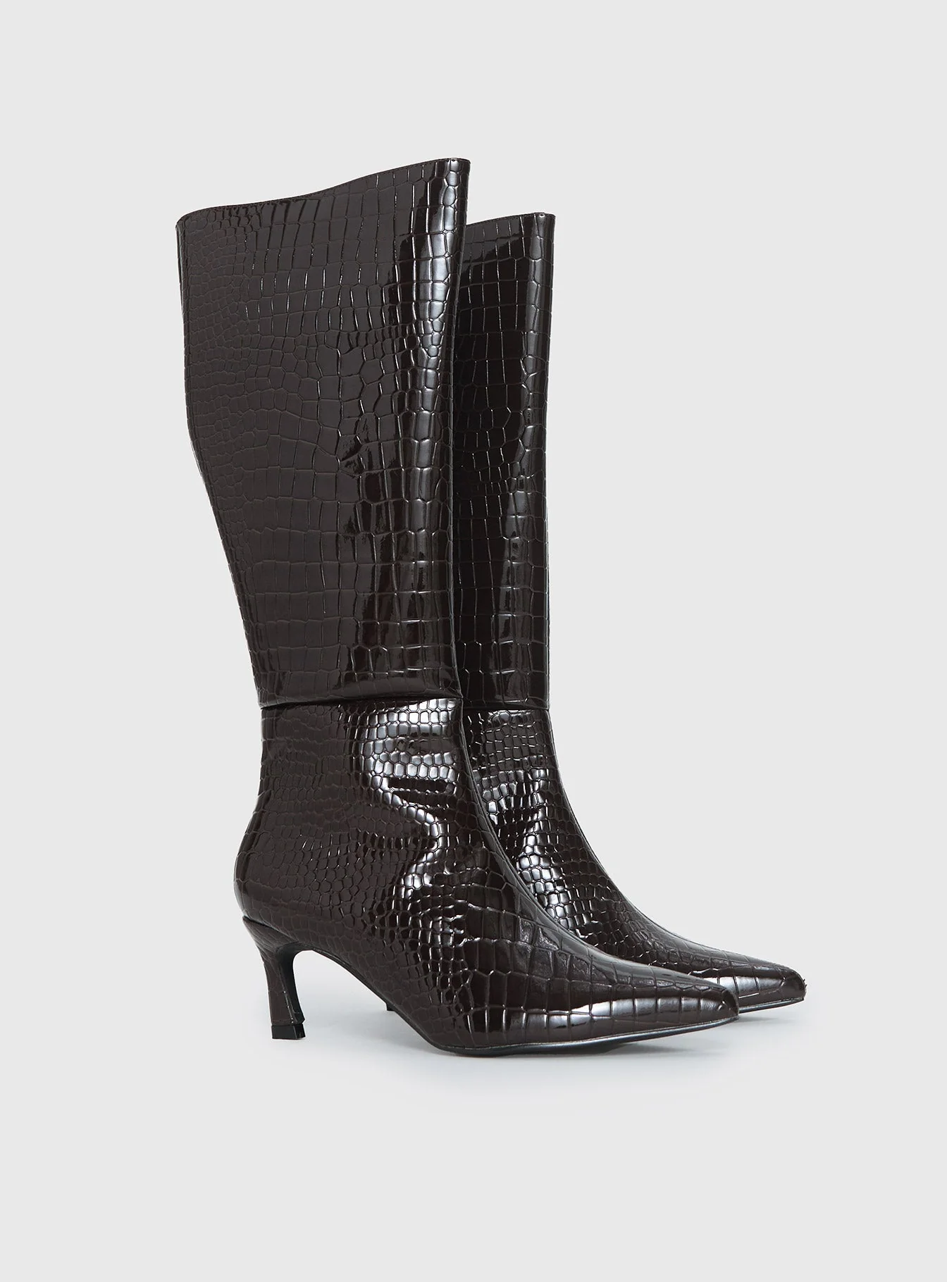 Therapy Dove Knee High Boots Chocolate Croc - Image 2