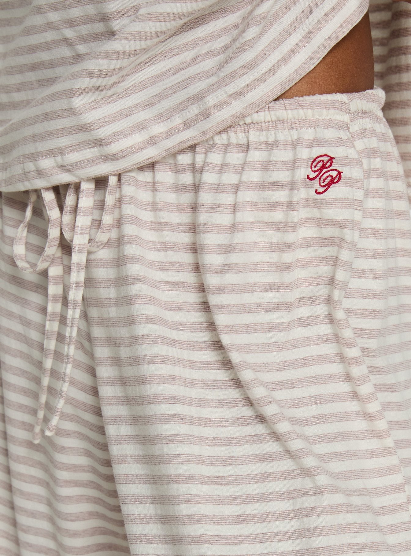 Tobie Off Shoulder Sleep Set Beige Stripe - Image 8