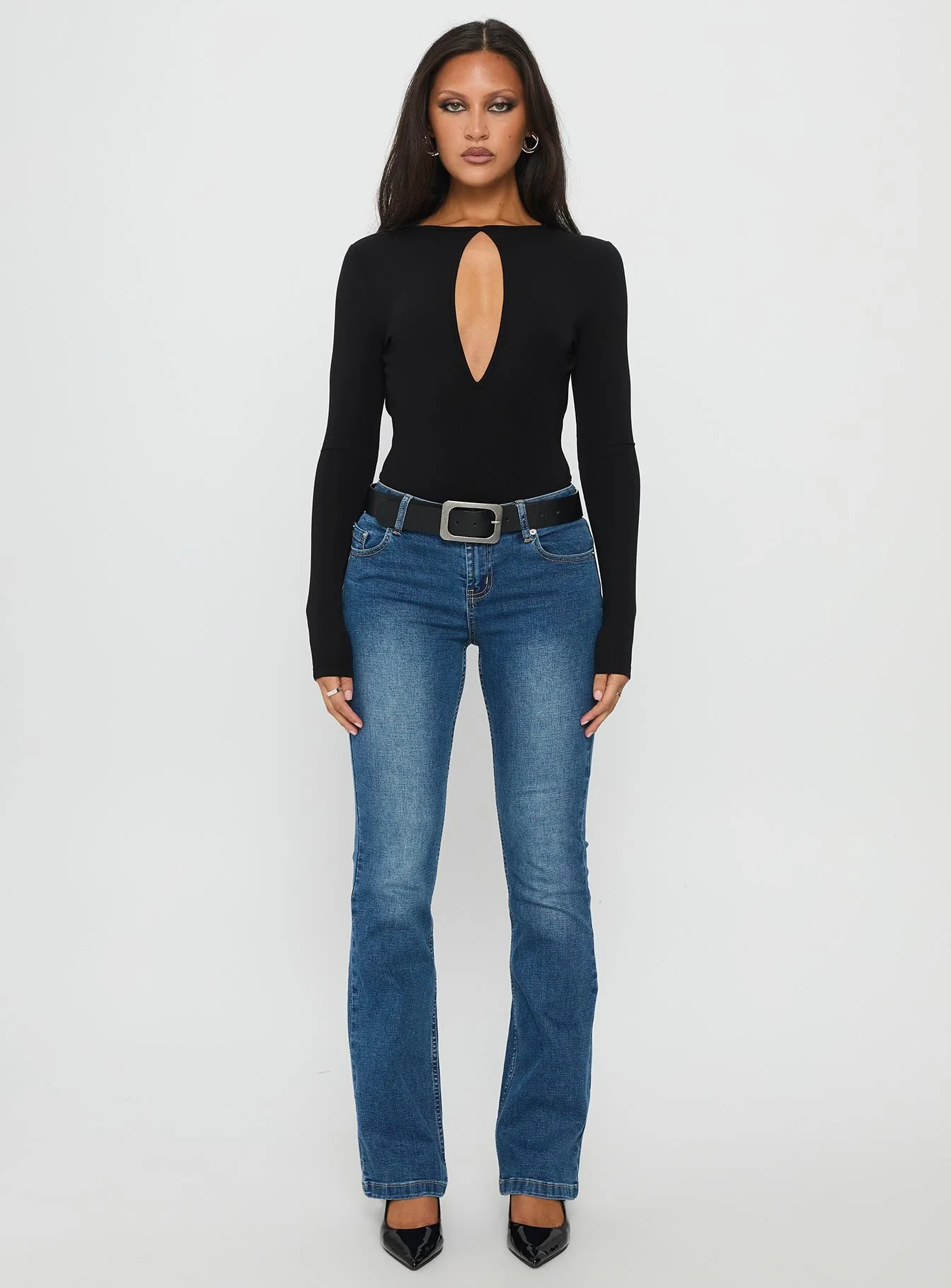 Tovira Cut Out Long Sleeve Bodysuit Black - Image 6