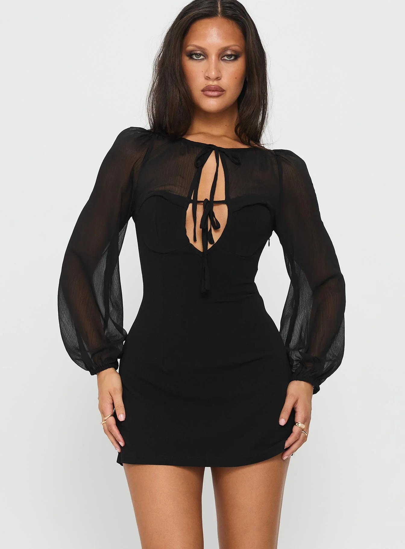 Tribute Long Sleeve Cut Out Mini Dress Black - Image 2