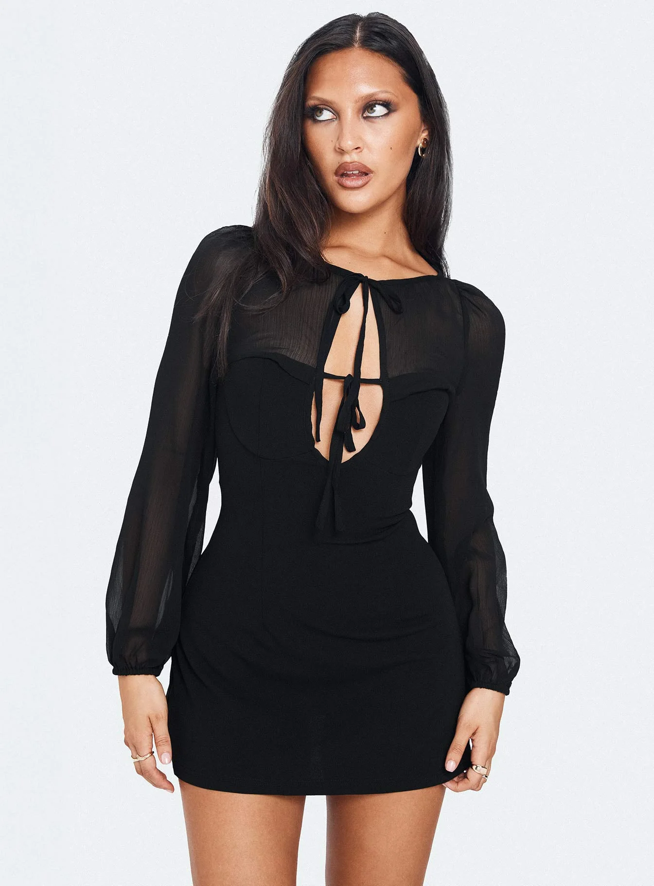 Tribute Long Sleeve Cut Out Mini Dress Black - Image 8