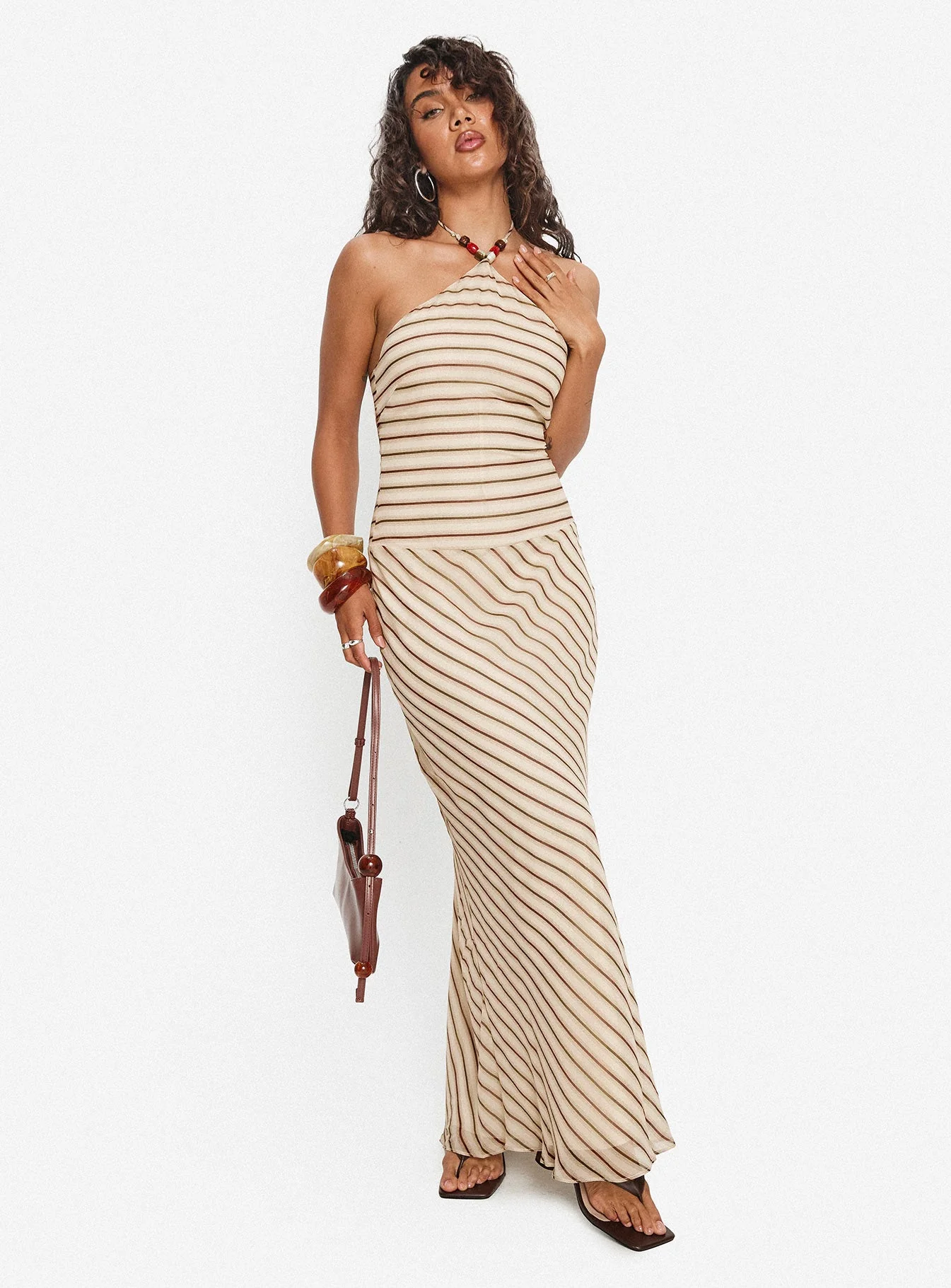 Tropeza Beaded Halter Maxi Dress Multi Stripe - Image 8