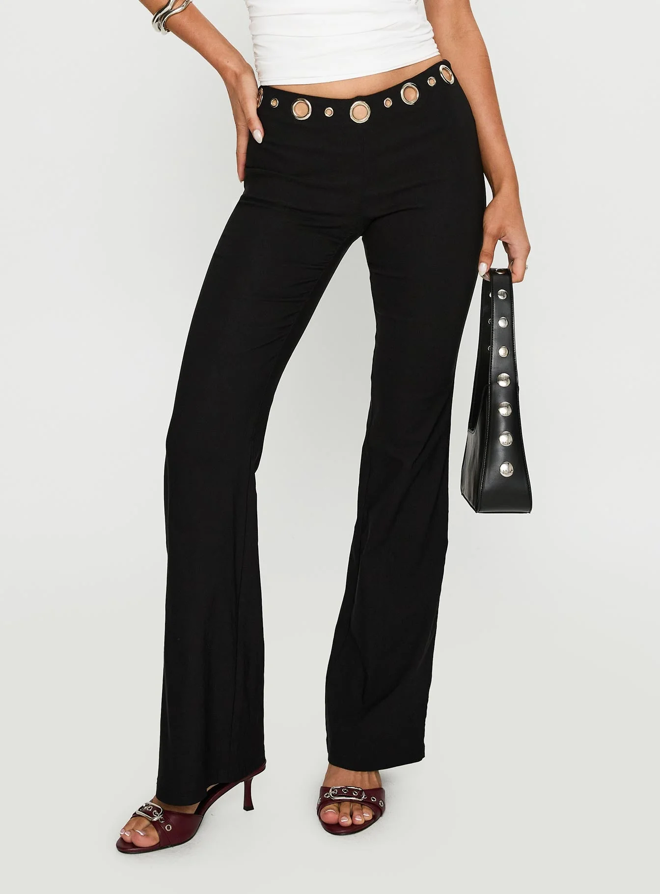 True Grit Eyelet Flare Pants Black - Image 2