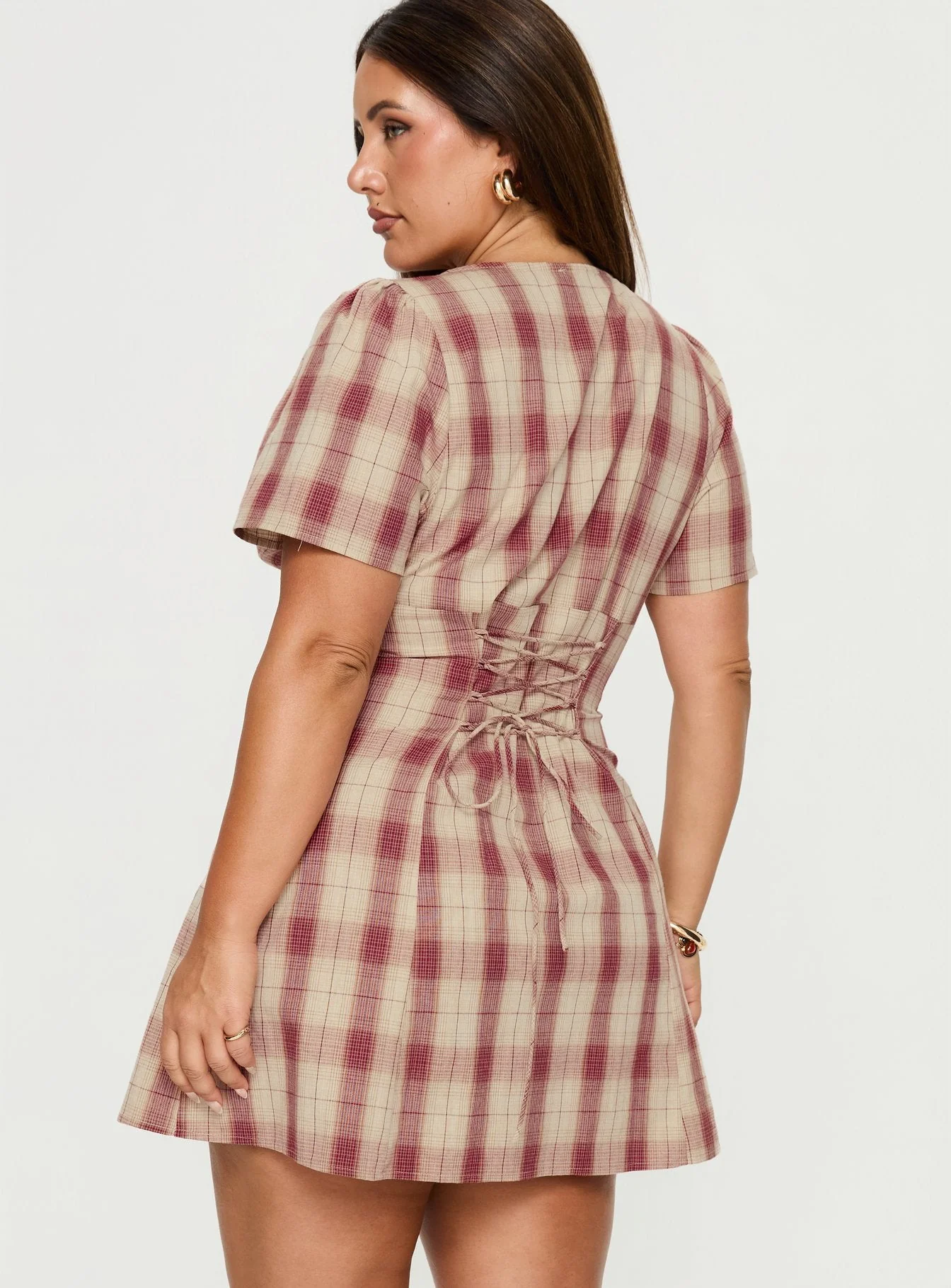Twist of Fate V Neck Mini Dress Plaid Curve - Image 4