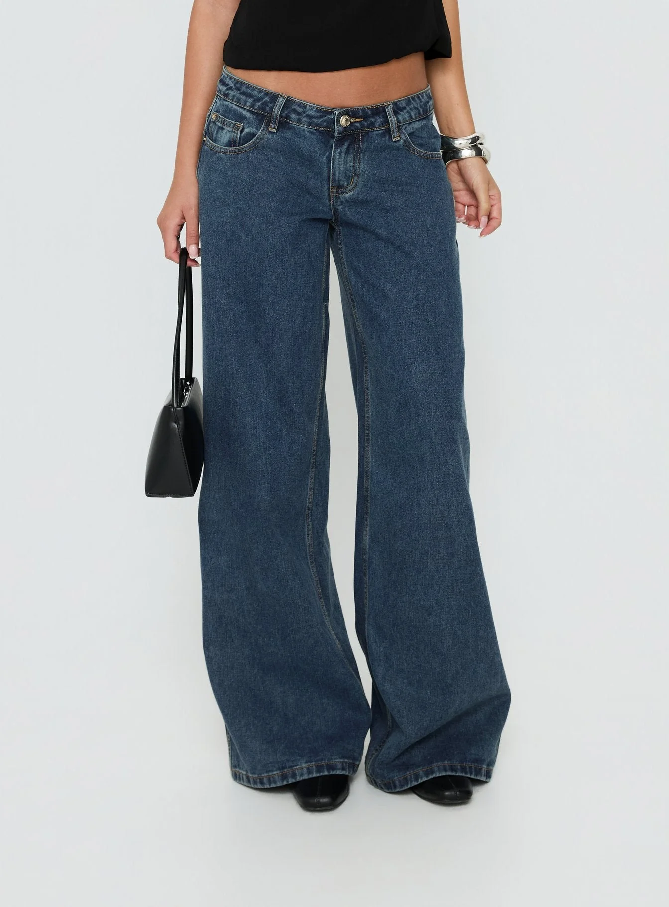 Picco Ultra Low Rise Wide Leg Jeans Dark Blue Wash - Image 2
