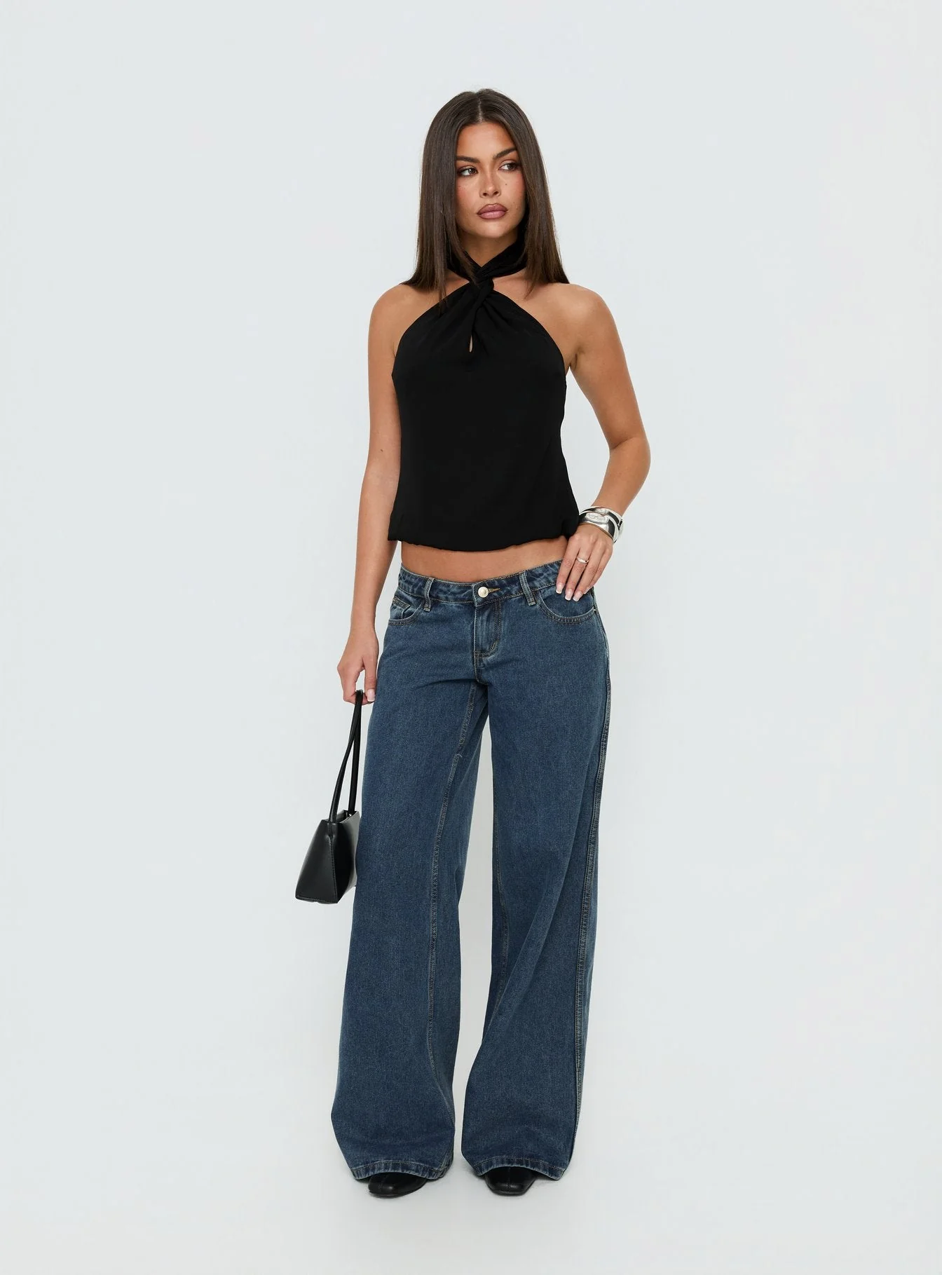 Picco Ultra Low Rise Wide Leg Jeans Dark Blue Wash - Image 3