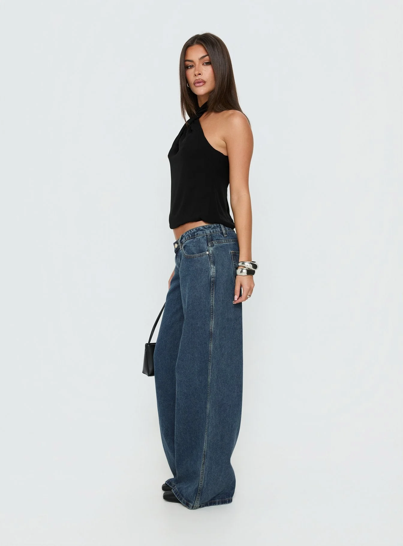 Picco Ultra Low Rise Wide Leg Jeans Dark Blue Wash - Image 4