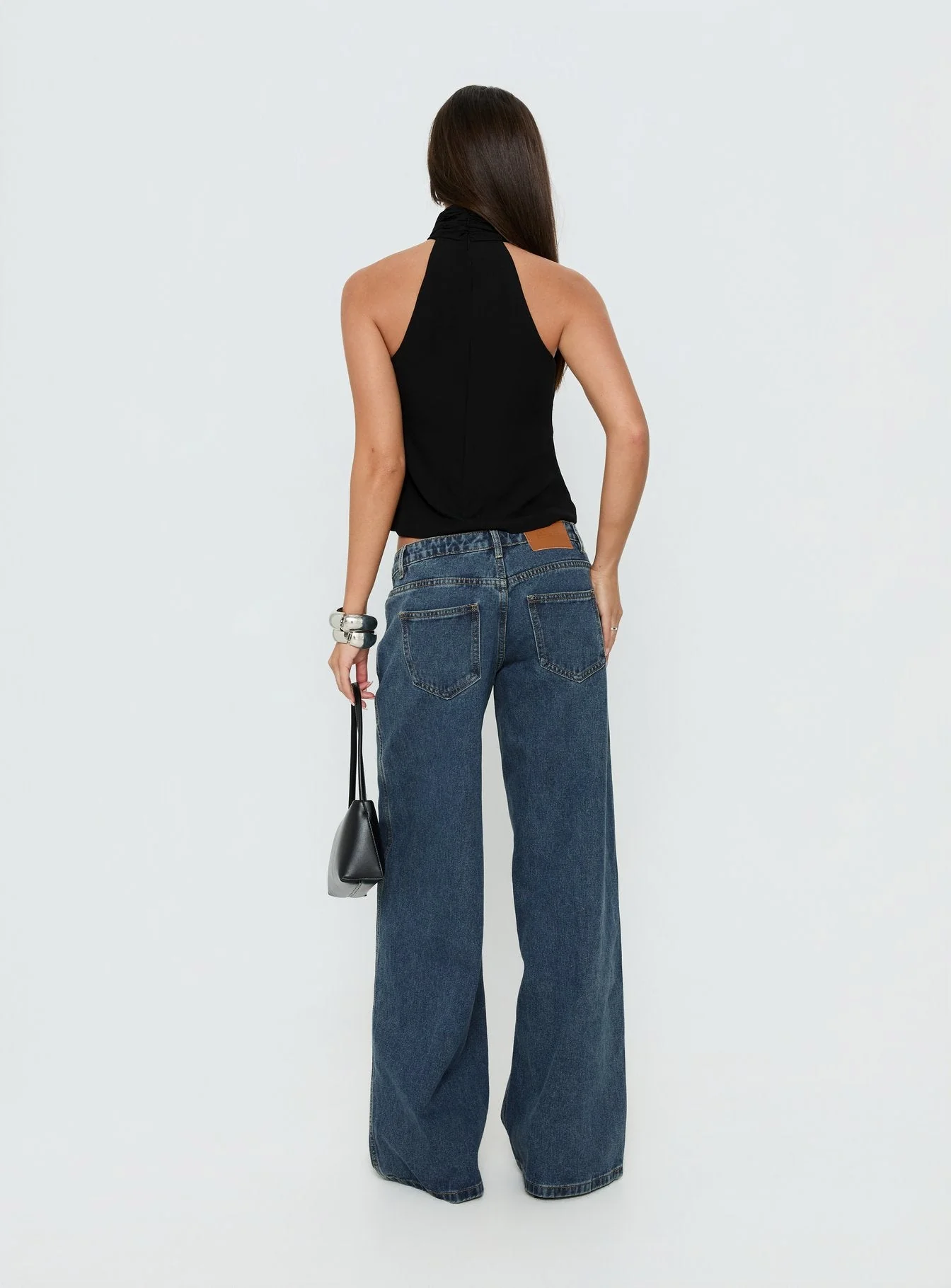 Picco Ultra Low Rise Wide Leg Jeans Dark Blue Wash - Image 5