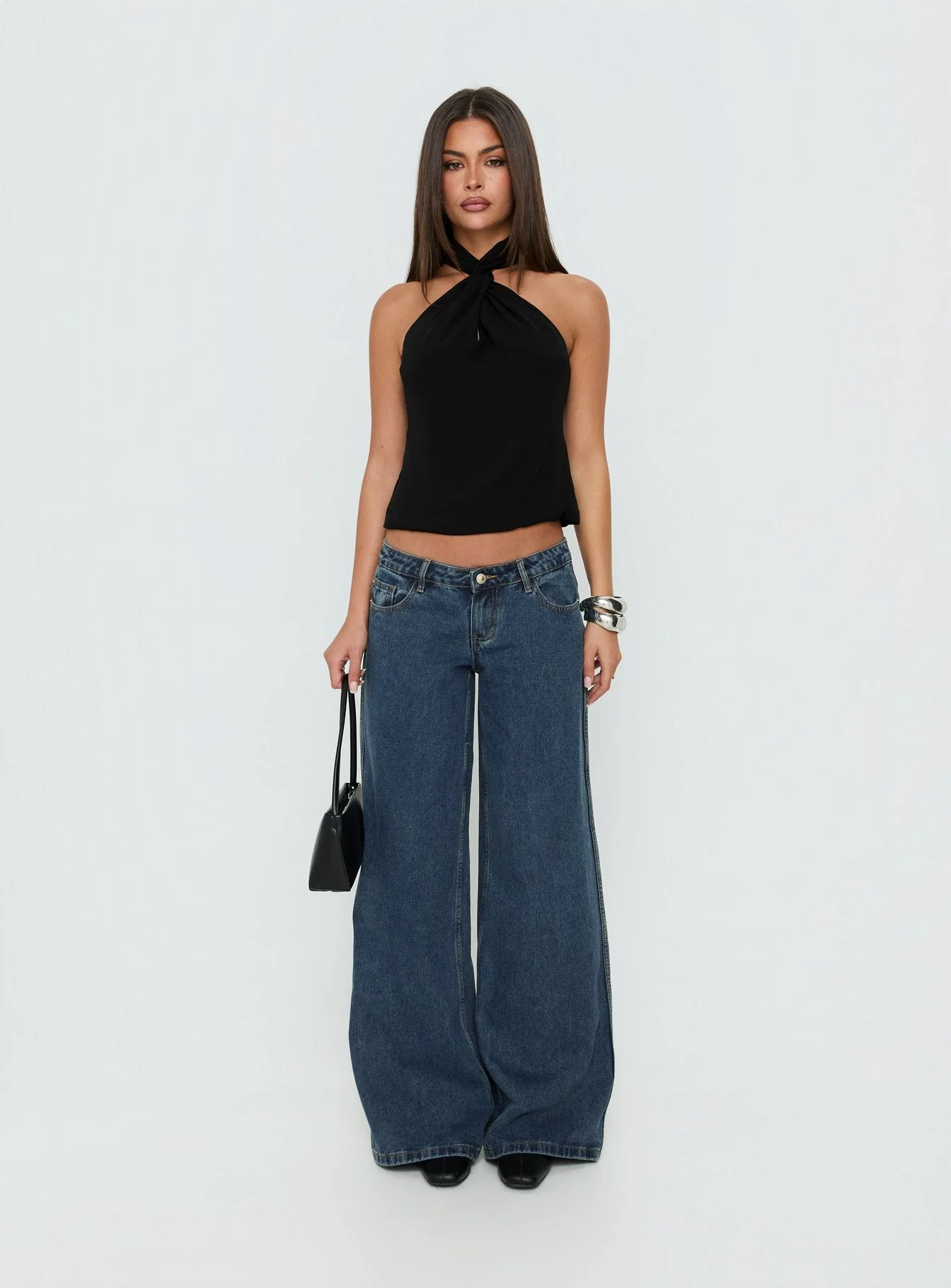 Picco Ultra Low Rise Wide Leg Jeans Dark Blue Wash - Image 8