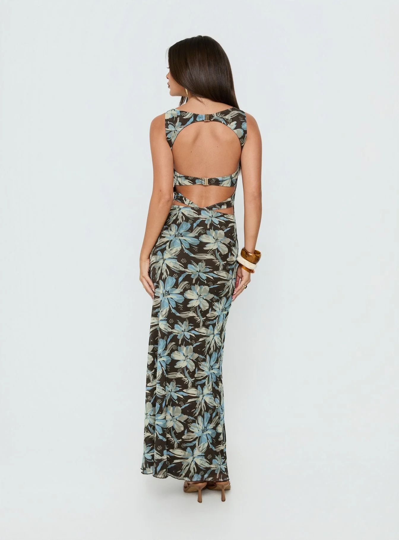 Undeniable Cut Out Maxi Dress Brown Floral Multi - Image 4