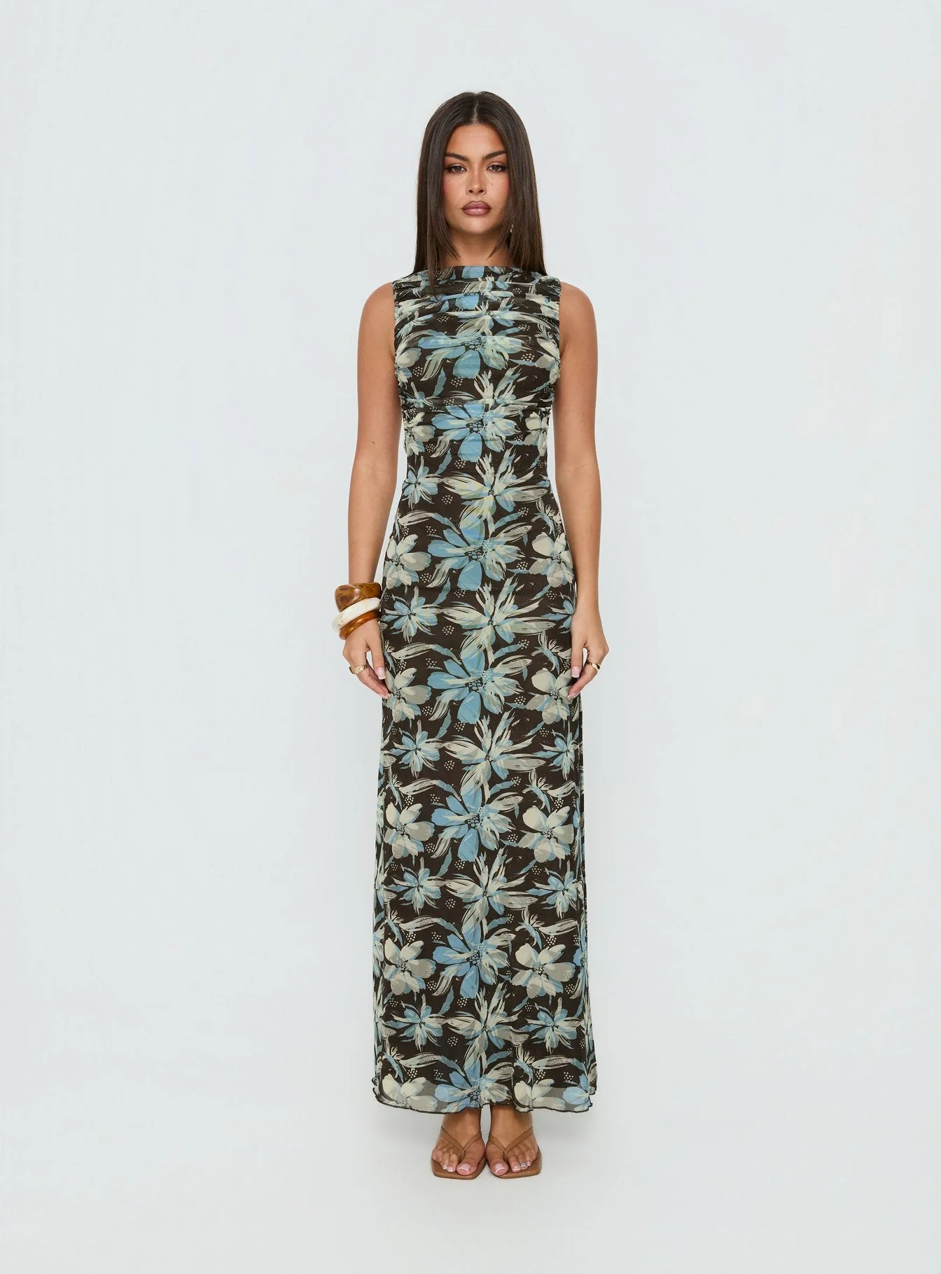 Undeniable Cut Out Maxi Dress Brown Floral Multi - Image 7