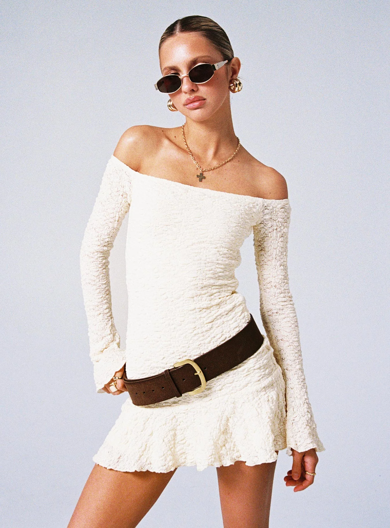 Vancesca Off Shoulder Long Sleeve Mini Dress Petite - Image 10