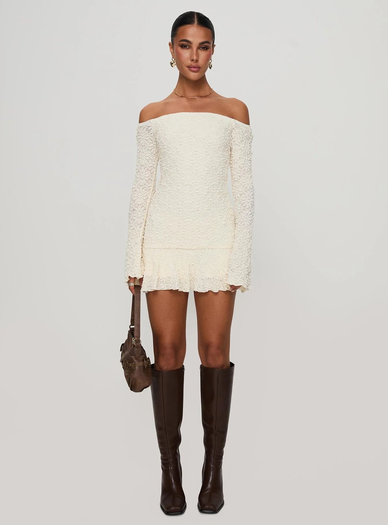Vancesca Off Shoulder Long Sleeve Mini Dress Petite - Image 7