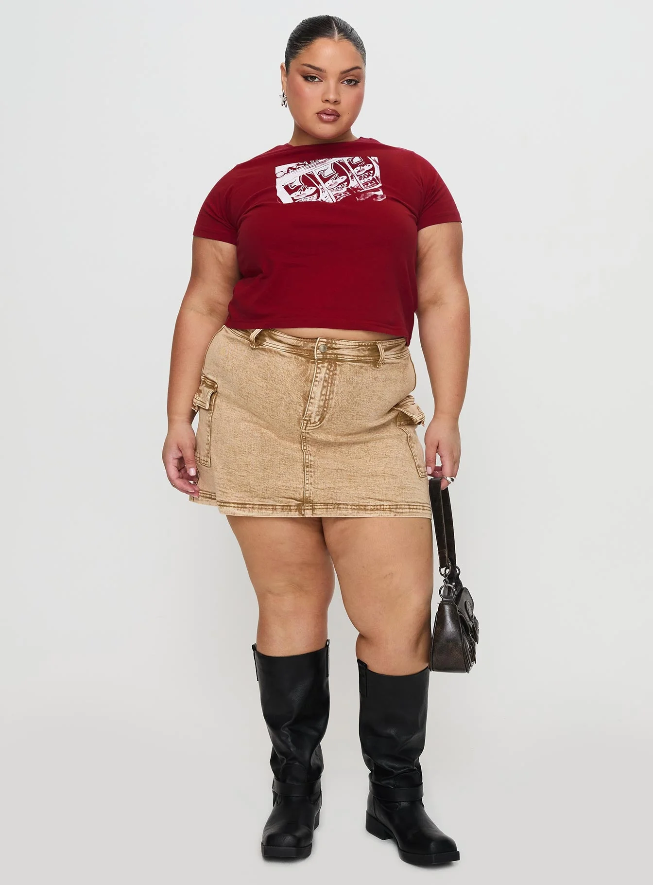 Velveta Low Rise Denim Skirt Camel Curve - Image 3