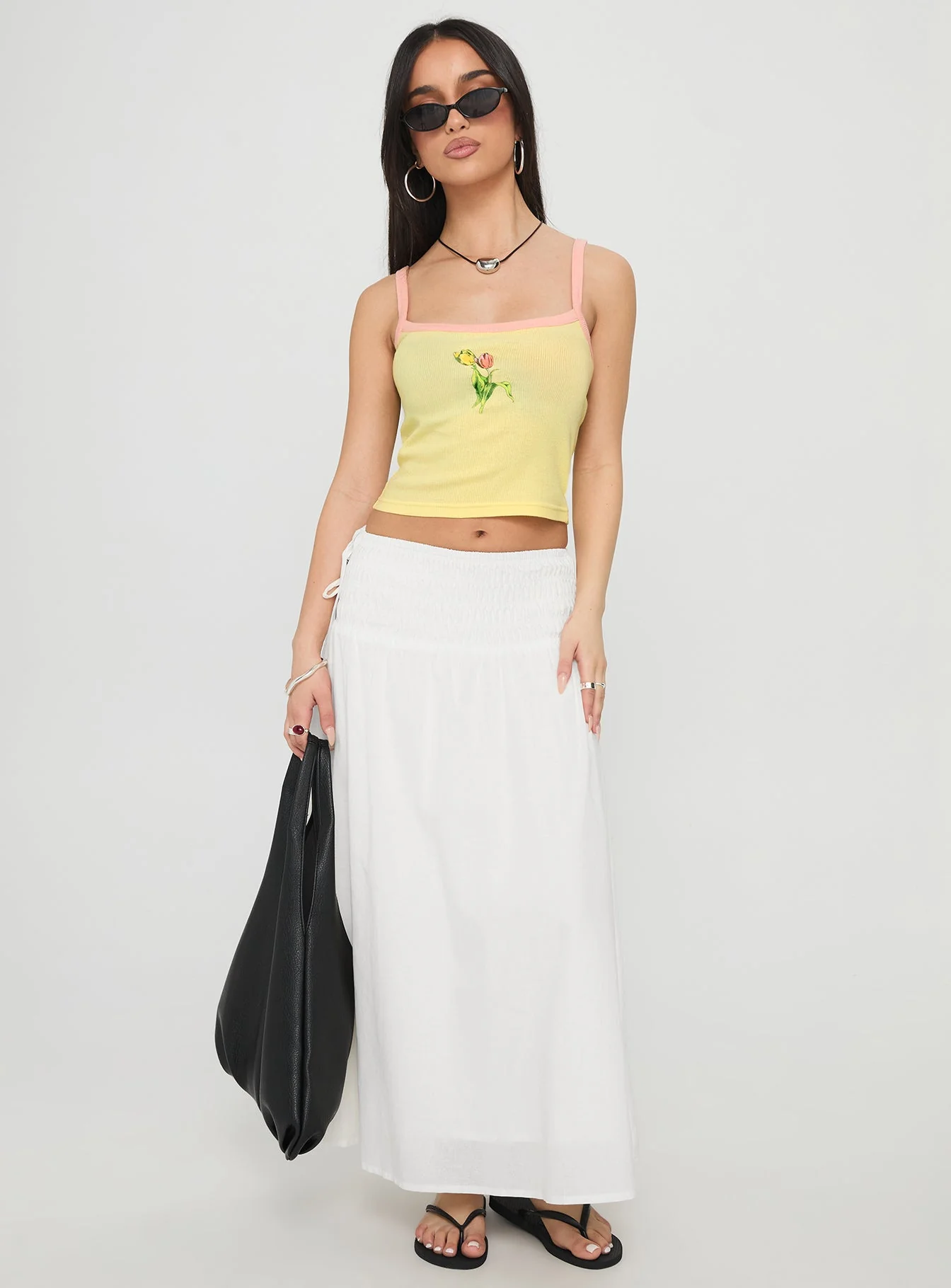 Vence Ruched Maxi Skirt White - Image 3