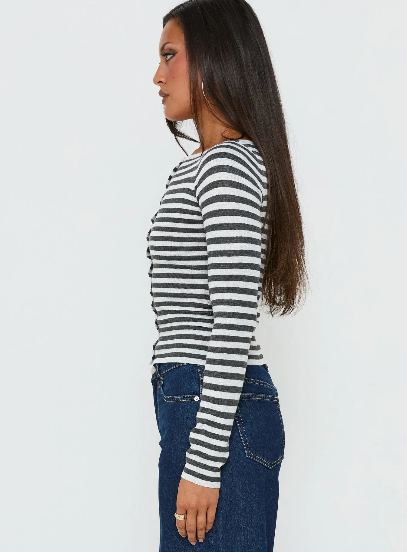 Vesira Button Detail Long Sleeve Knit Cardigan Stripe - Image 4