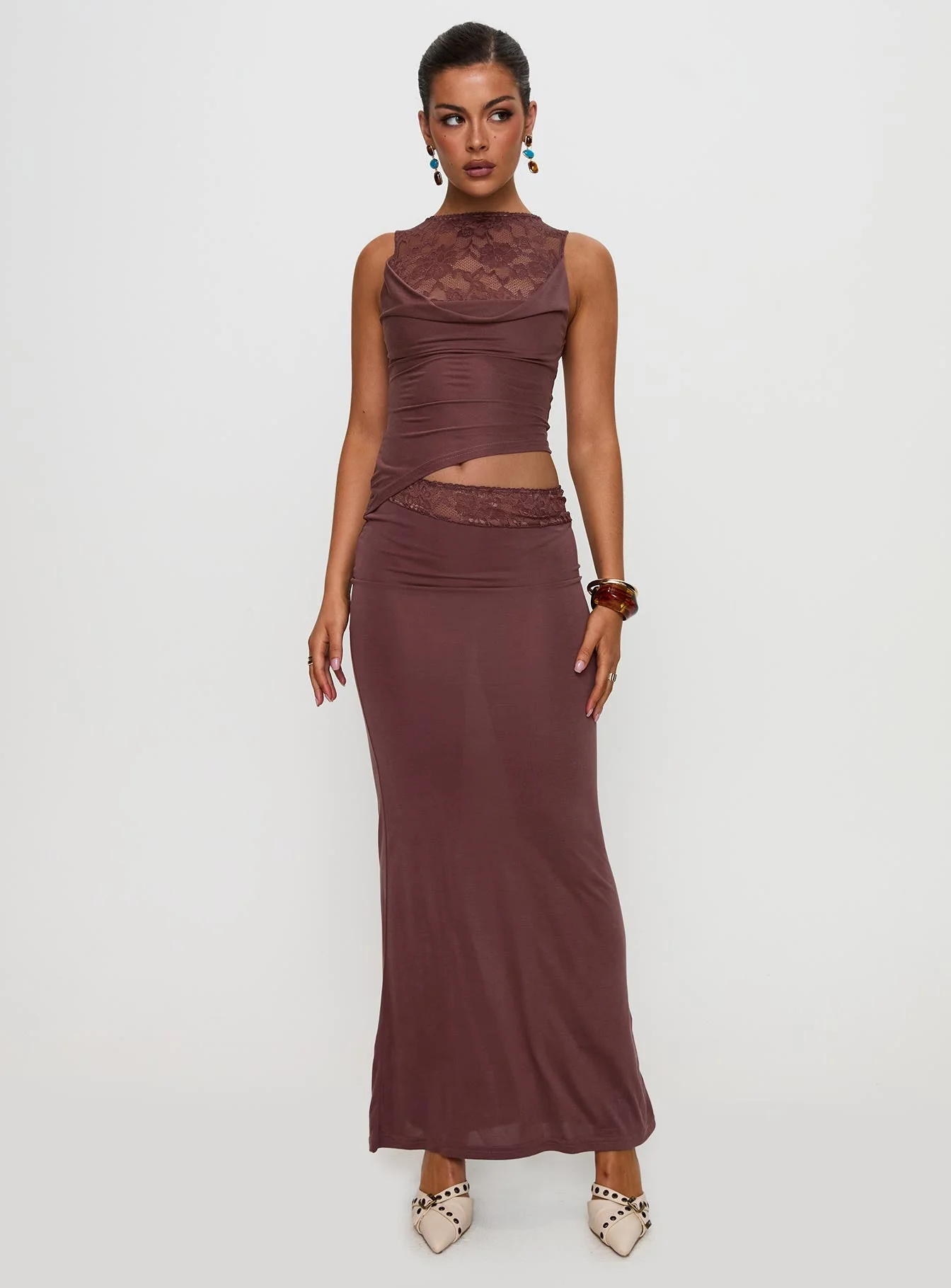 Vesperine Lace Maxi Dress Cocoa Brown - Image 3