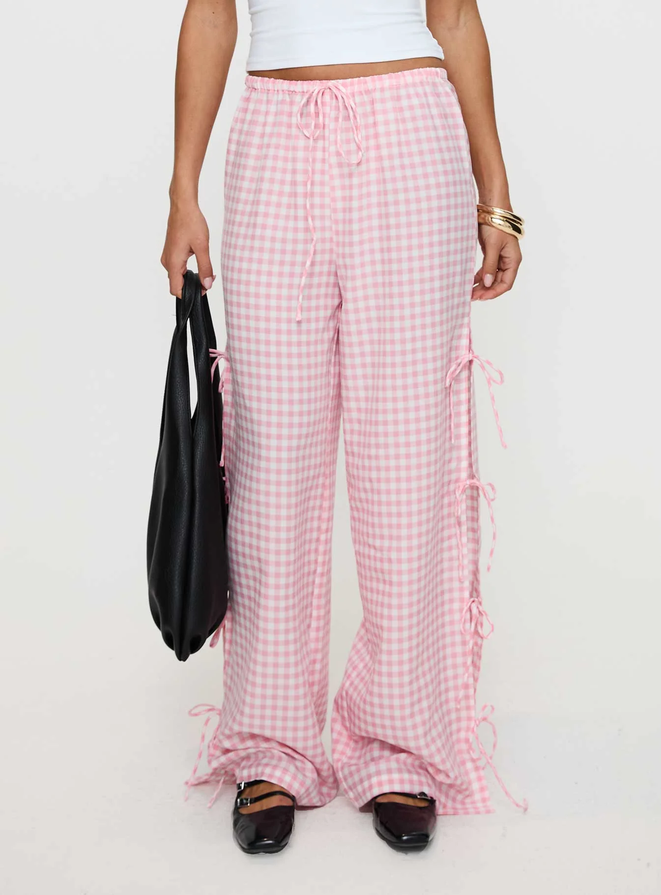 Villa Donna Bow Pants Pink Check - Image 2