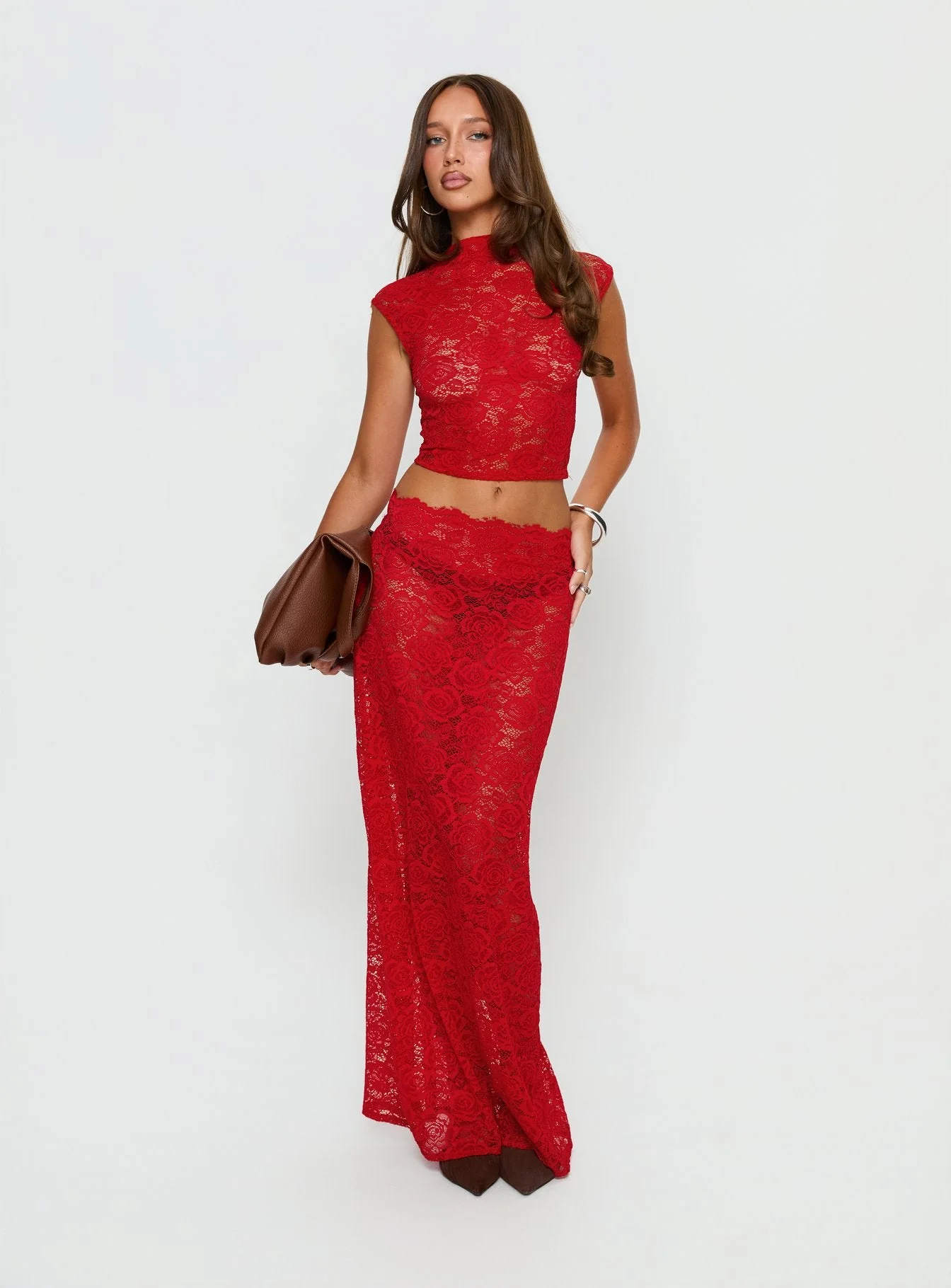 Vionna Lace Maxi Skirt Red - Image 2