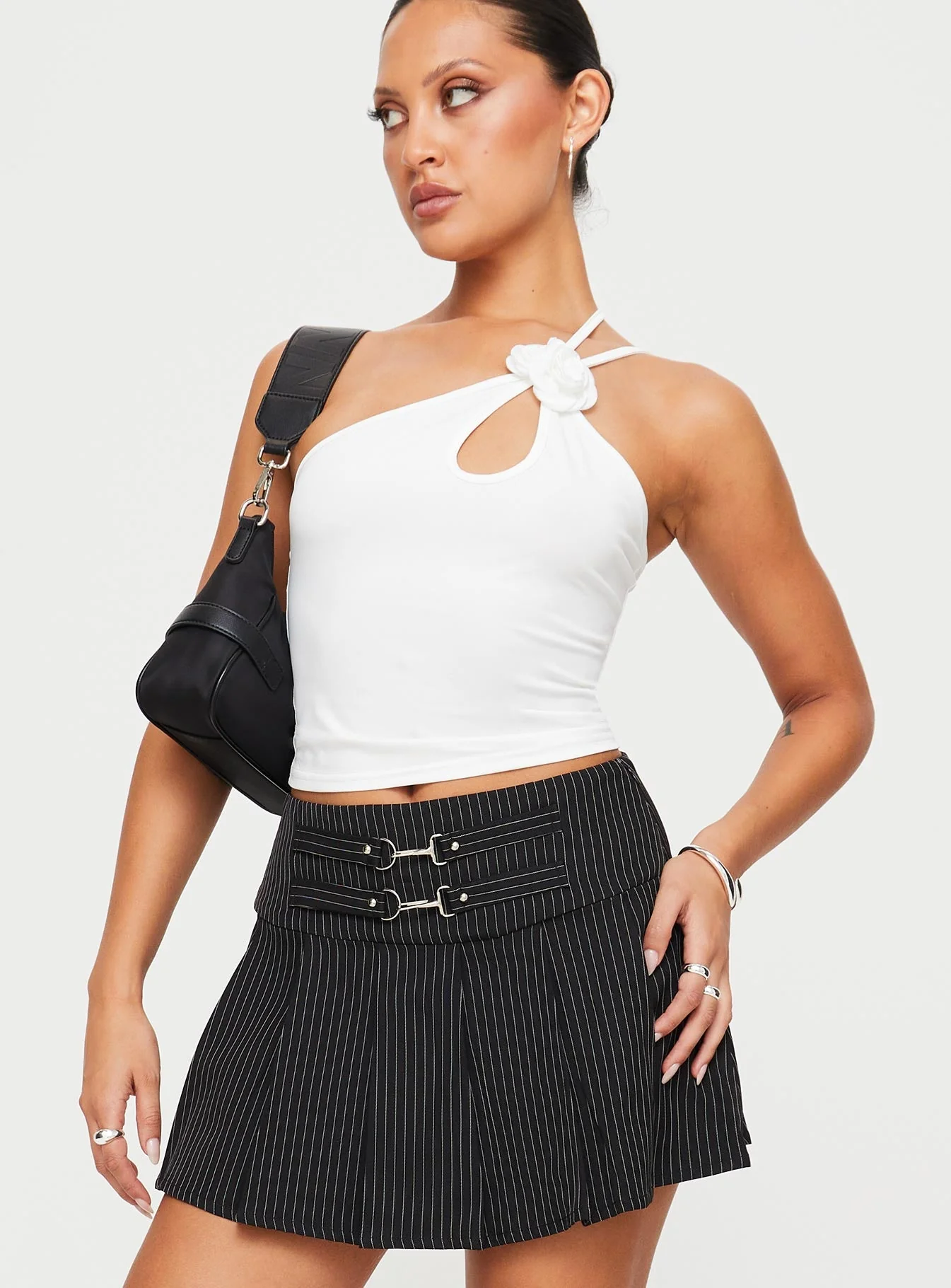 Vyola Mini Skirt Black Pinstripe - Image 3