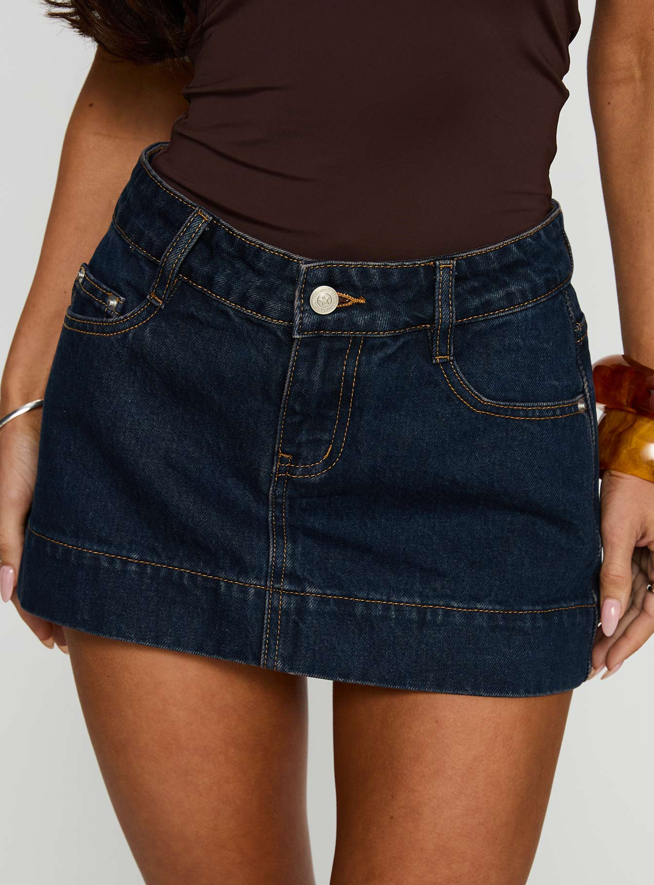 Warna Low Rise Denim Mini Skirt Dark Wash - Image 6