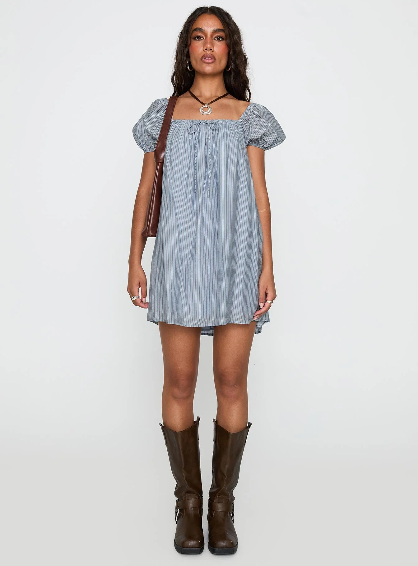 Wayfaire Smock Mini Dress Blue Stripe - Image 7