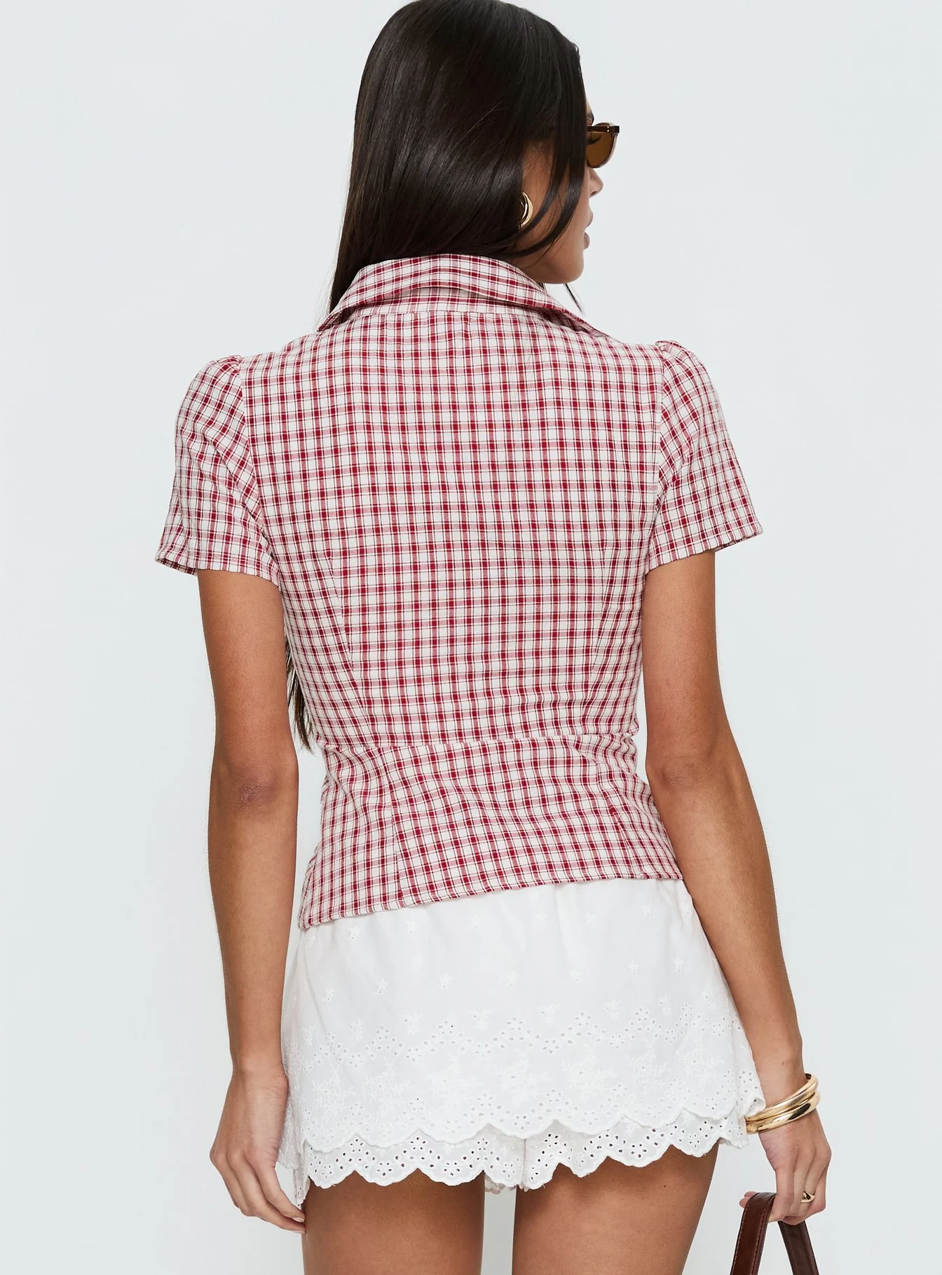 What A Show Button Up Top Red Check - Image 4