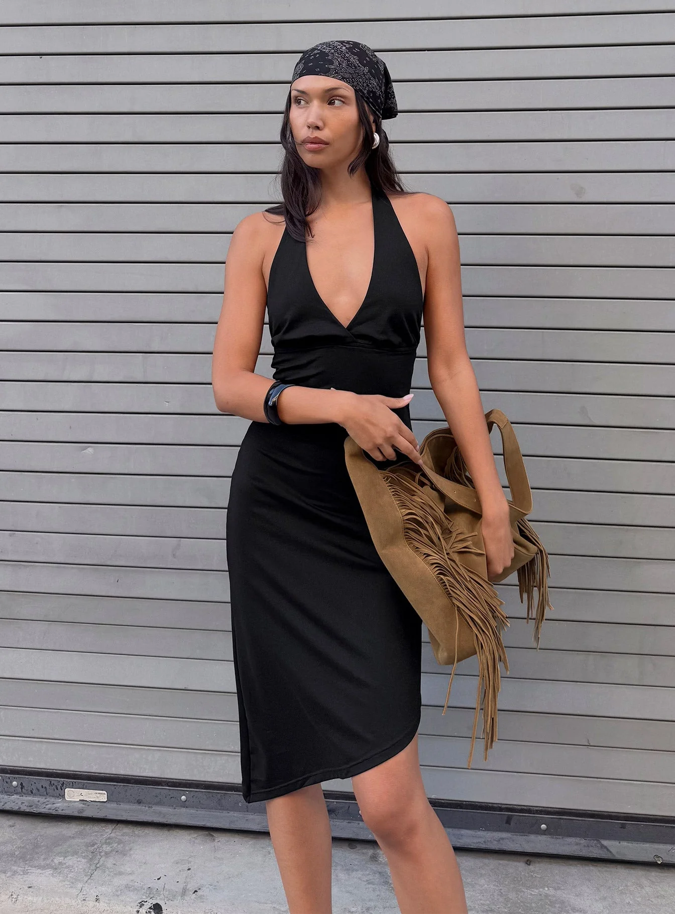 Whimsy Asymmetrical Midi Dress Black - Image 8