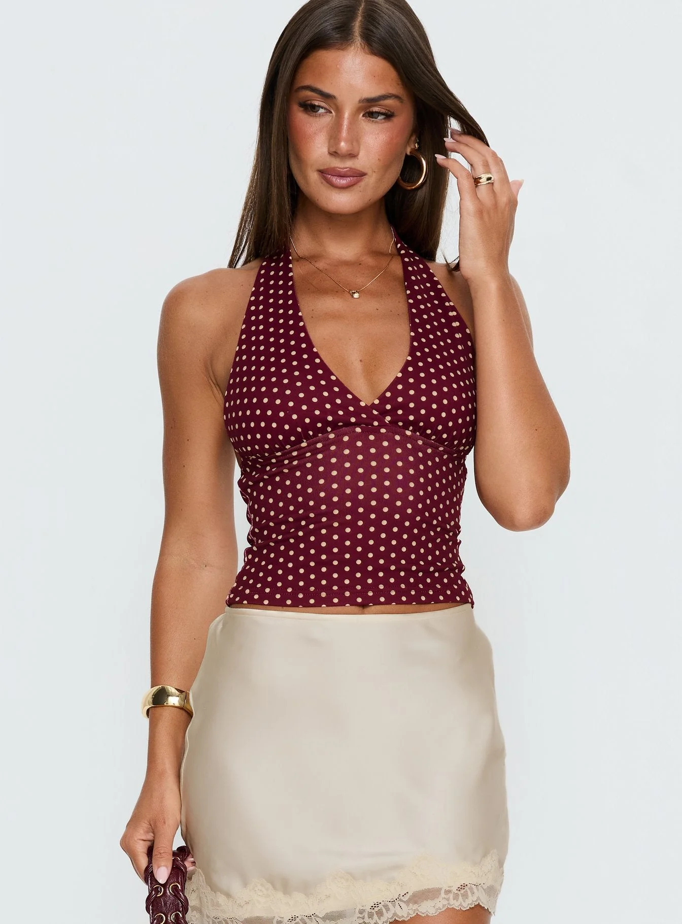 Whimsy Halter Top Burgundy / Lemon Polka - Image 2