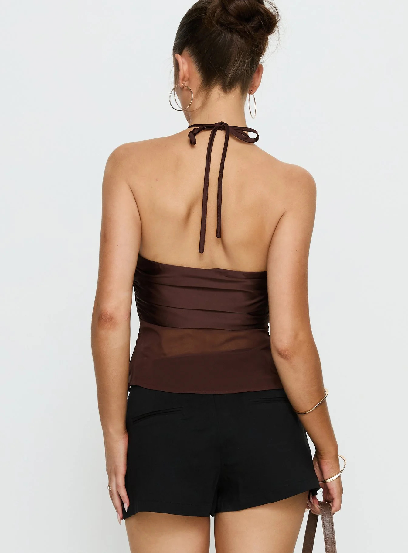 Whisperer Halter Chiffon Top Brown - Image 4