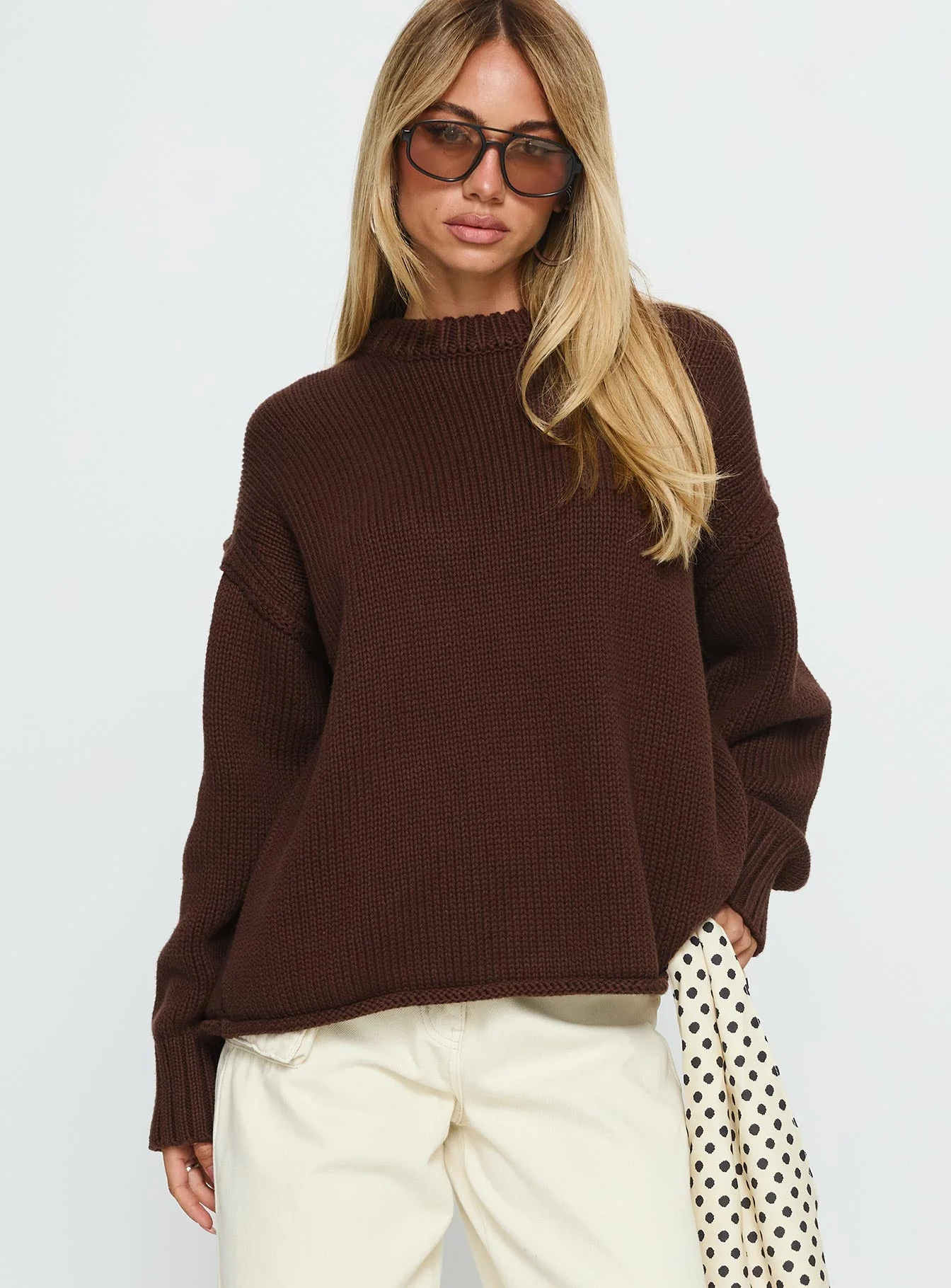Wilda Crew Neck Knit Sweater Brown - Image 2