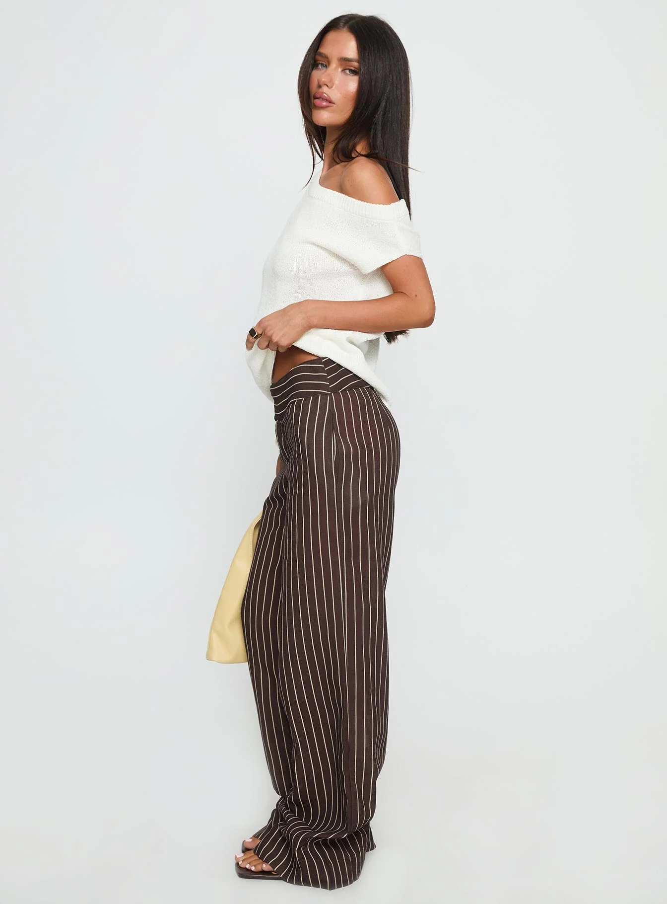 Winslie Thick Waistband Buckle Pants Chocolate Stripe - Image 4