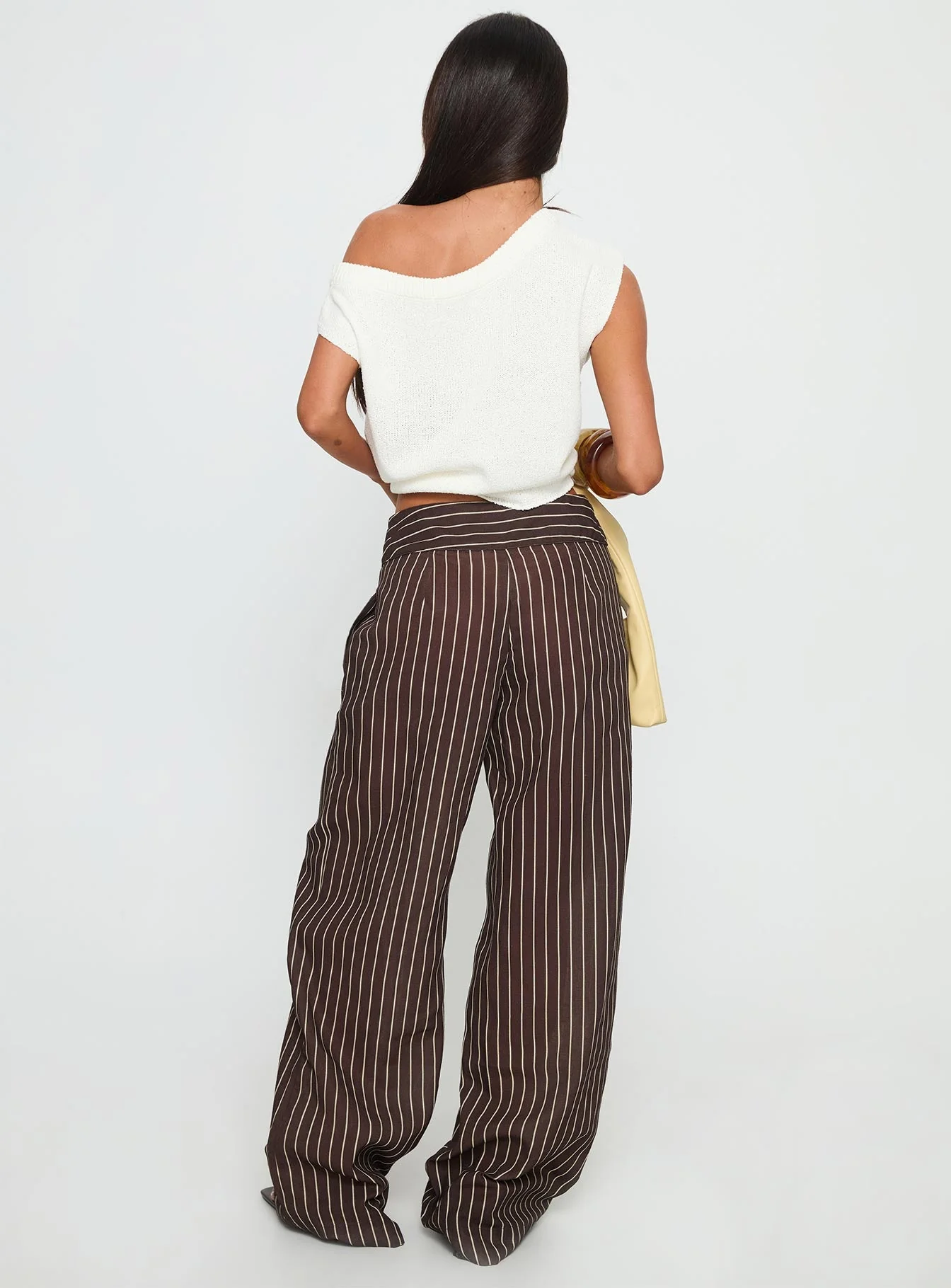 Winslie Thick Waistband Buckle Pants Chocolate Stripe - Image 5