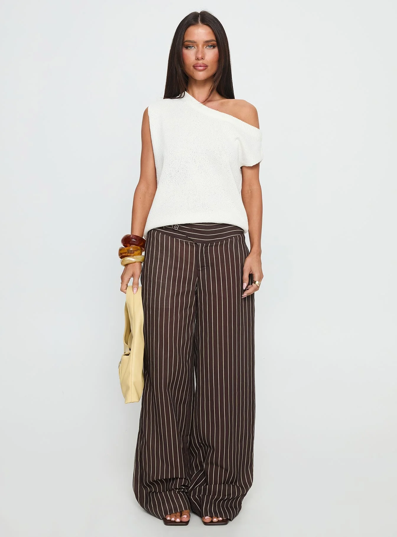 Winslie Thick Waistband Buckle Pants Chocolate Stripe - Image 7
