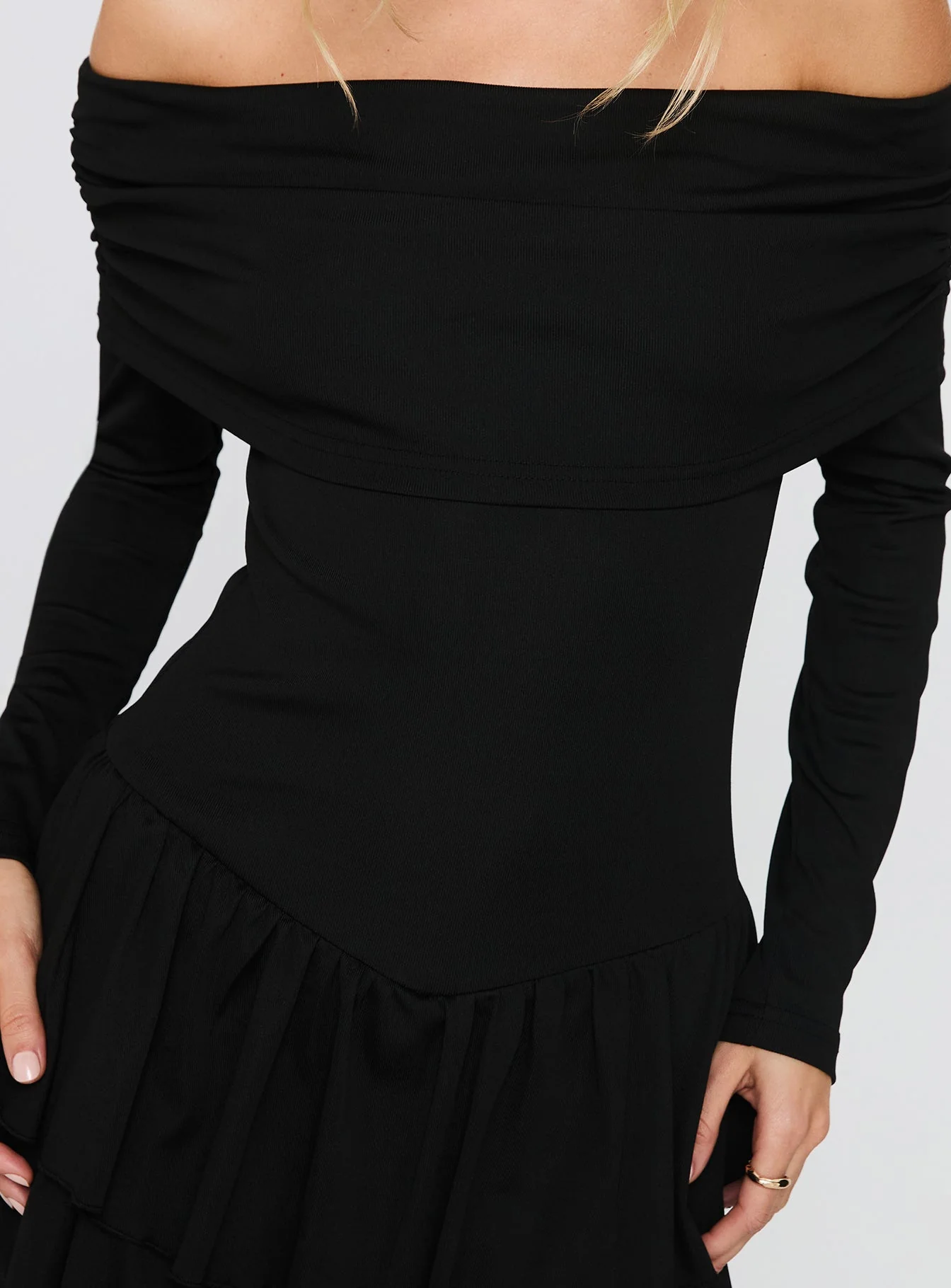 Wispy Long Sleeve Off Shoulder Playsuit Black - Image 5