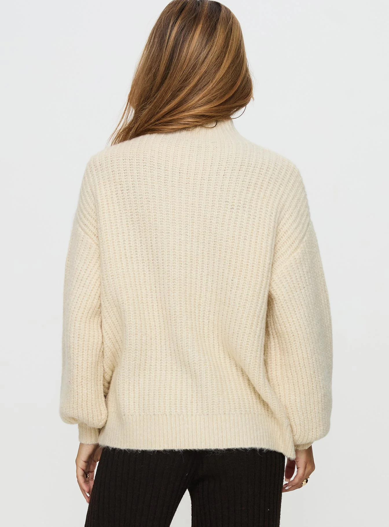 Wistfully Funnel Neck Knit Sweater Cream - Image 4