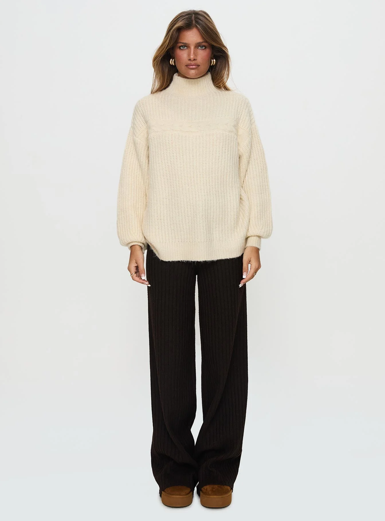 Wistfully Funnel Neck Knit Sweater Cream - Image 6