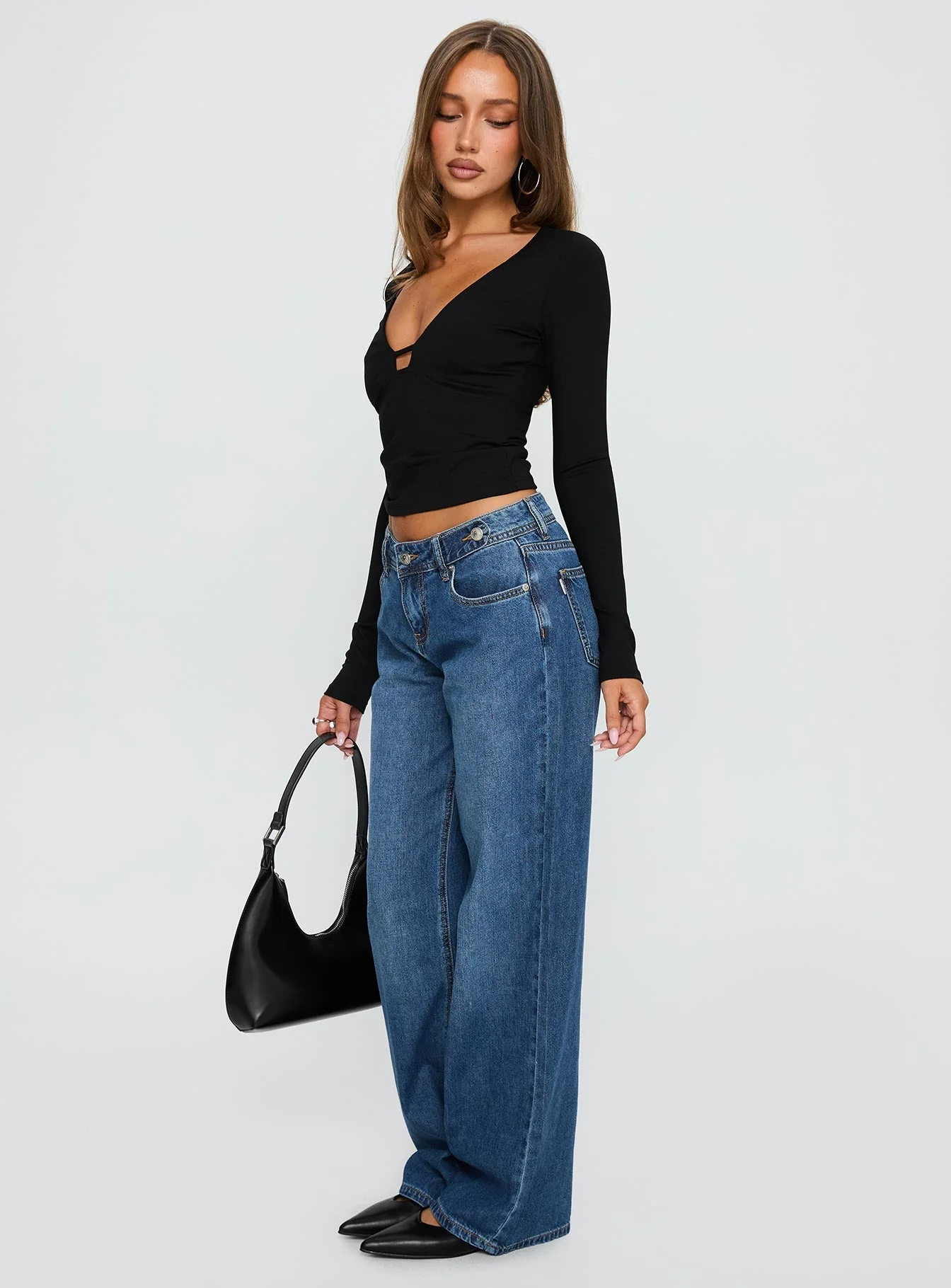Wolfe Low Rise Straight Leg Jeans Dark Blue Wash - Image 3