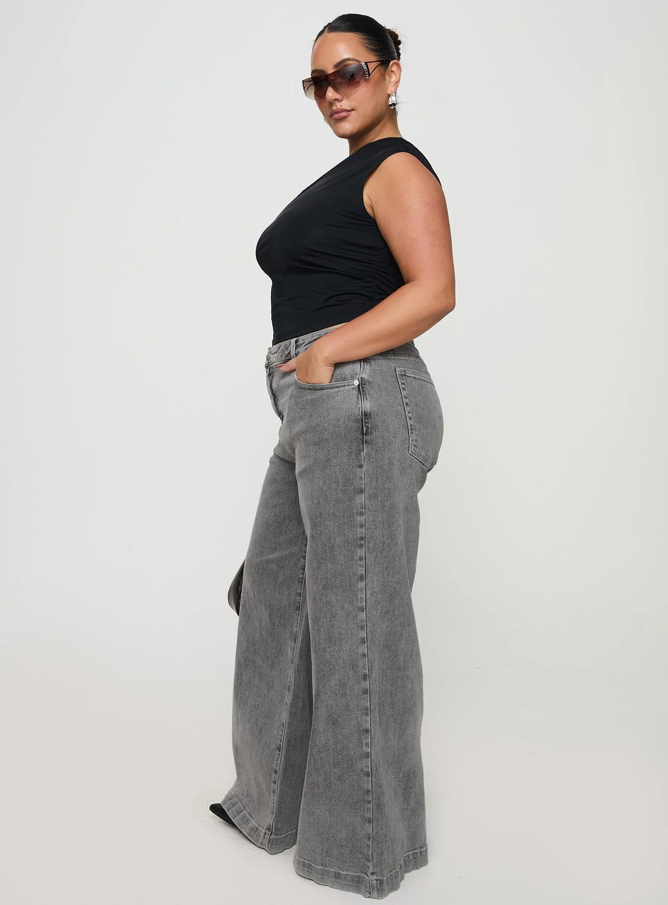 Wolfie High Rise Wide Leg Slouchy Jeans Steel Curve - Image 4