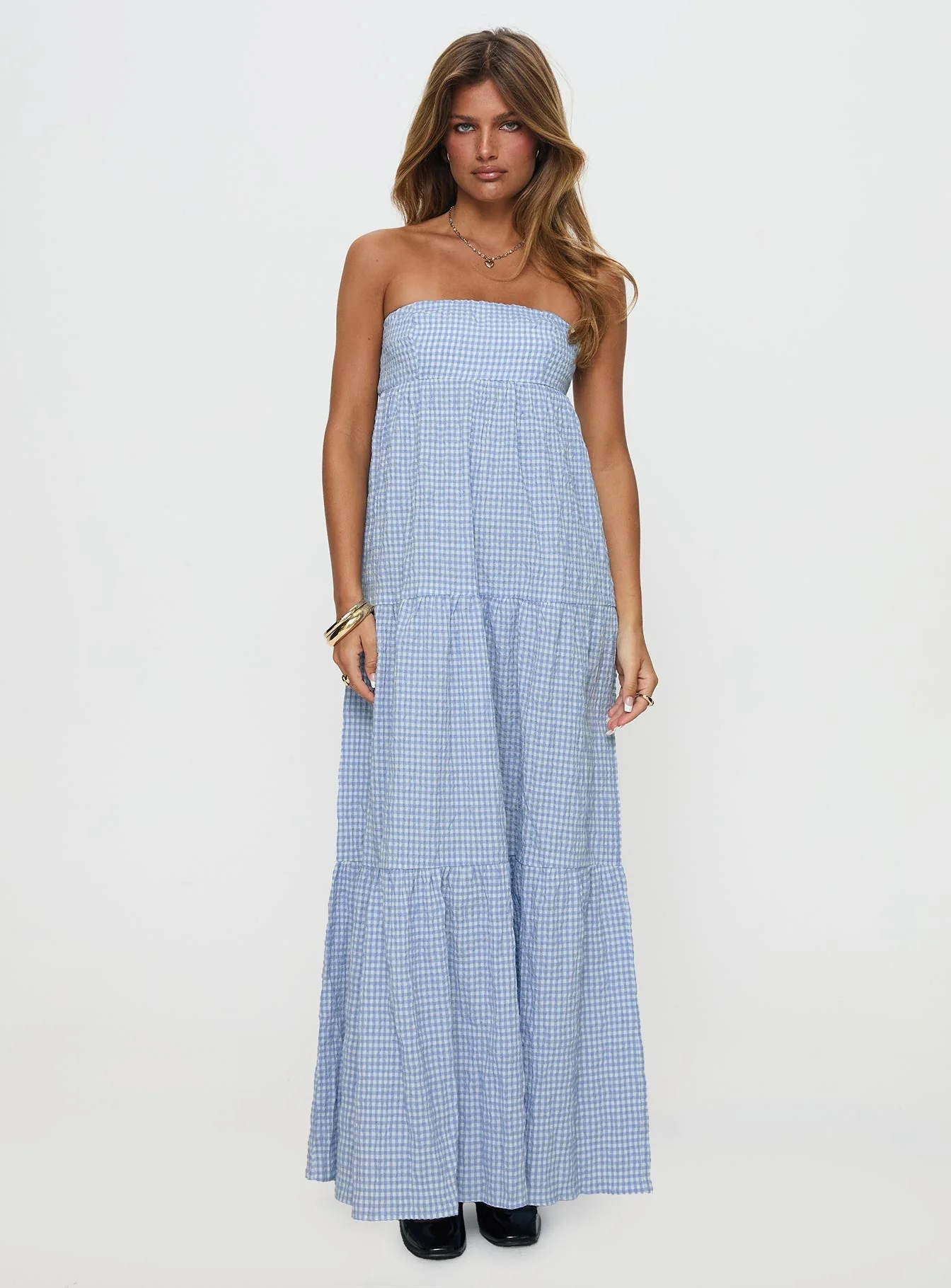 Wynnie Strapless Maxi Dress Blue Check - Image 6