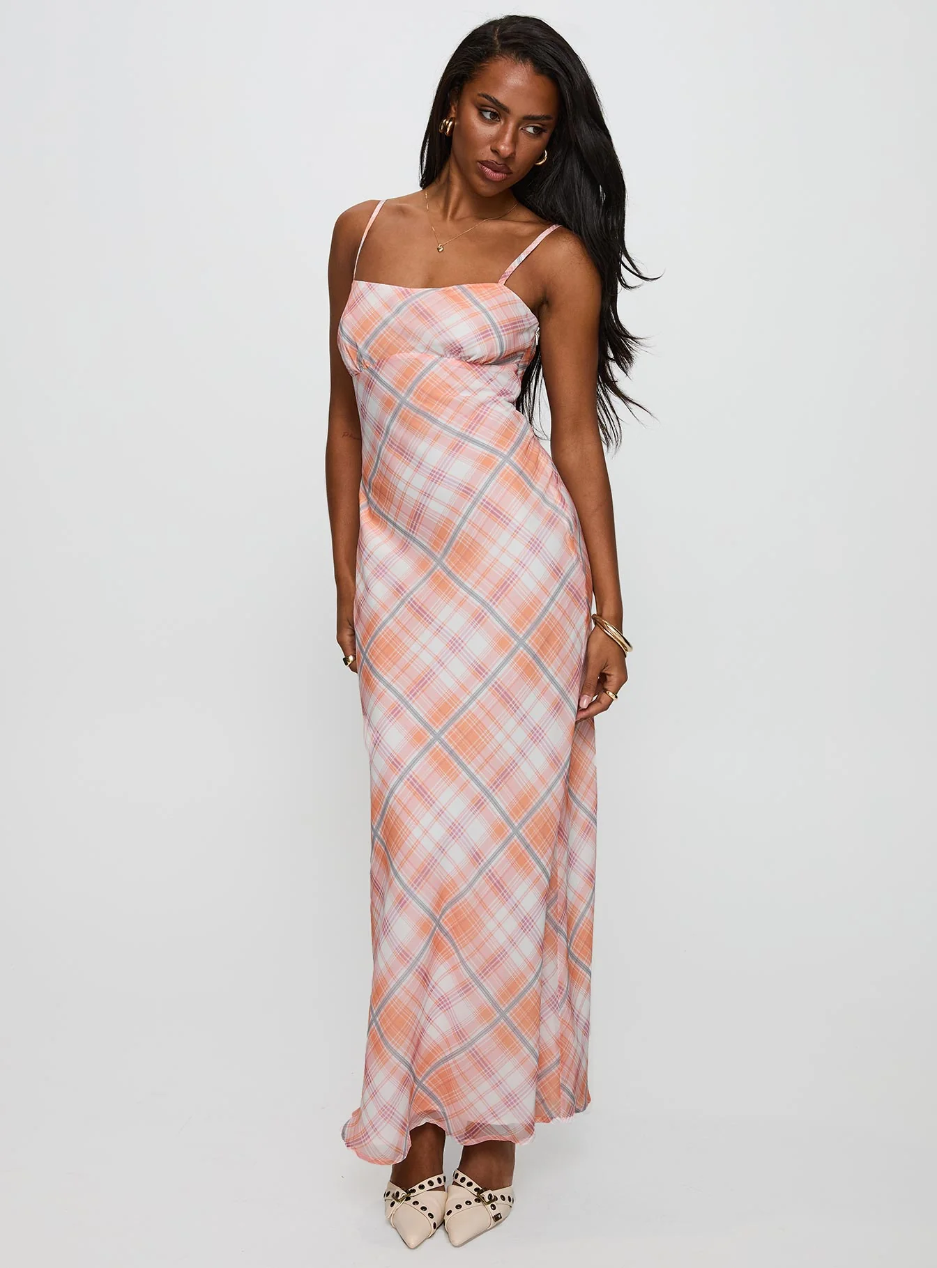 Yazmina Maxi Dress Orange Check - Image 2