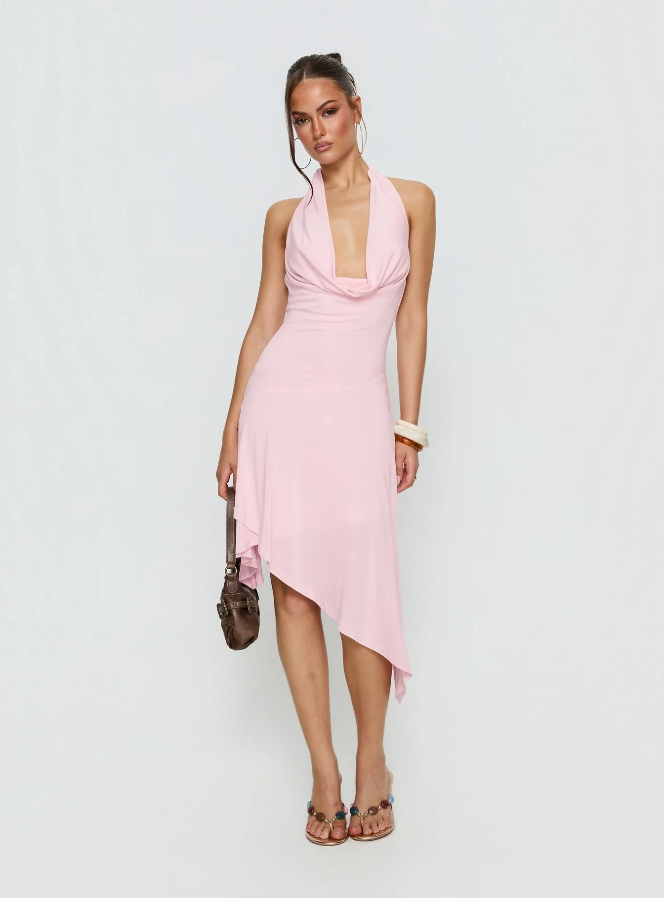 Yesina Halter Jersey Midi Dress Pink - Image 3