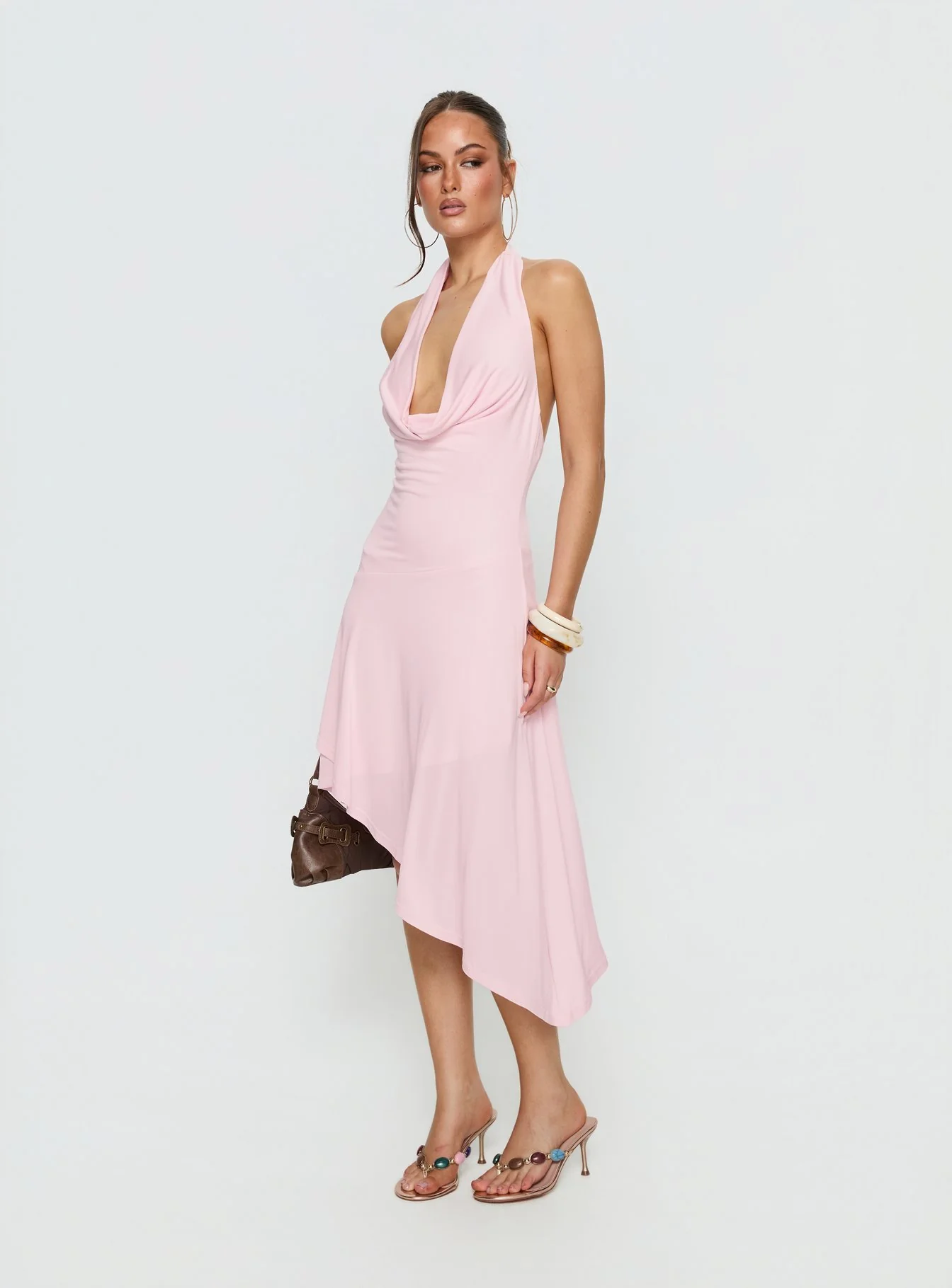 Yesina Halter Jersey Midi Dress Pink - Image 4