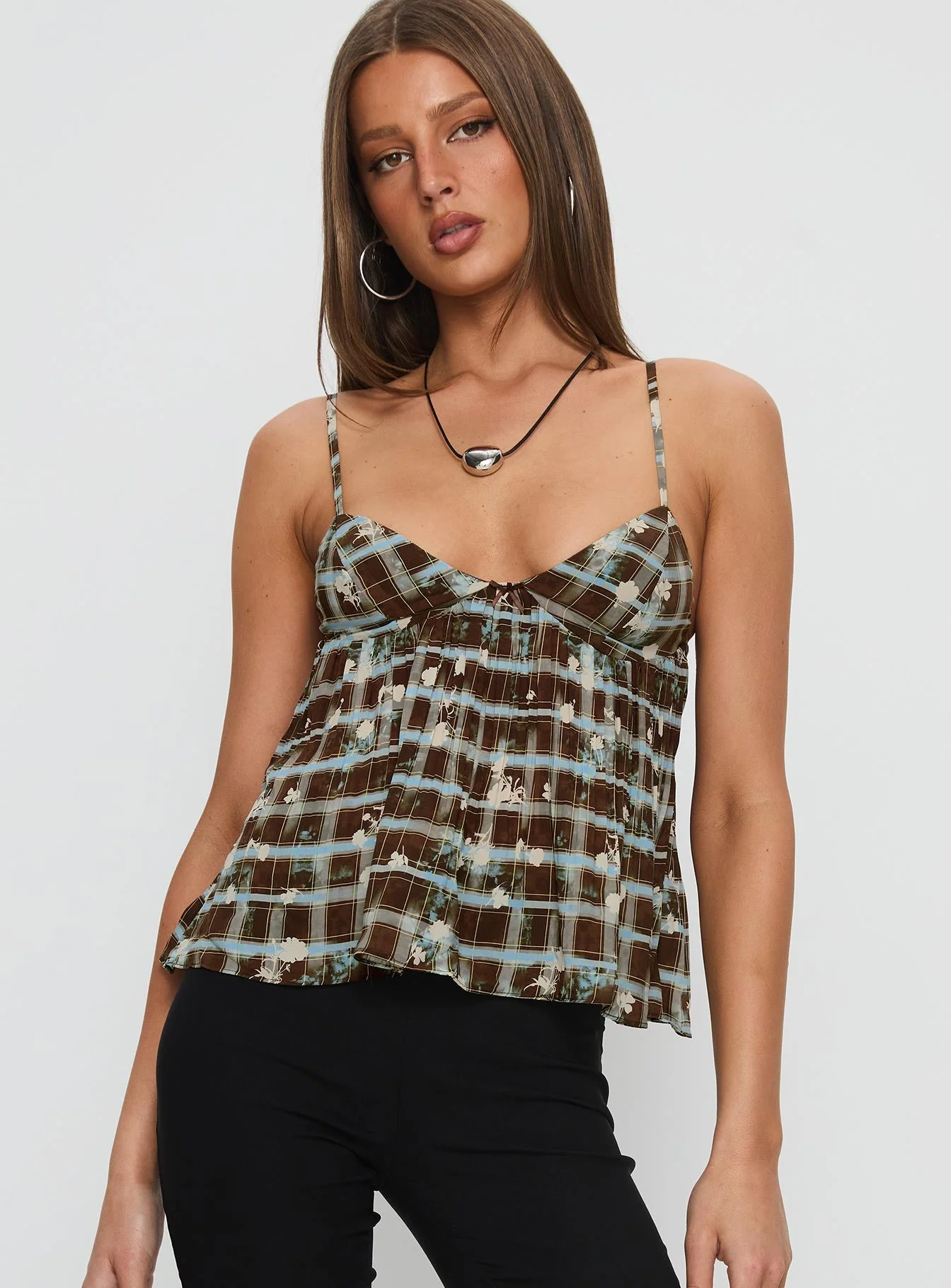 Zami Pleat Top Blue / Brown - Image 2