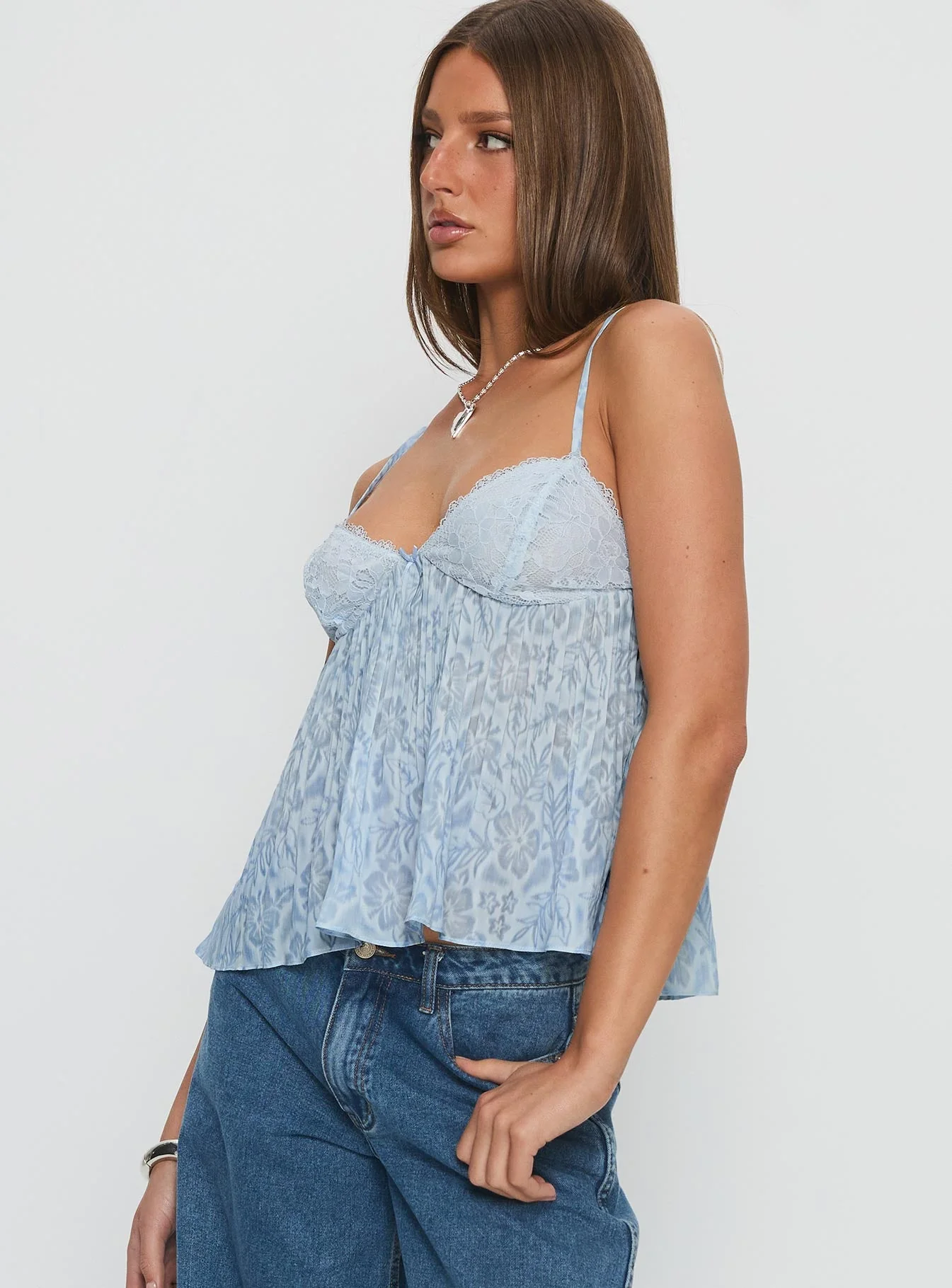 Zami Pleat Top Blue Floral - Image 4