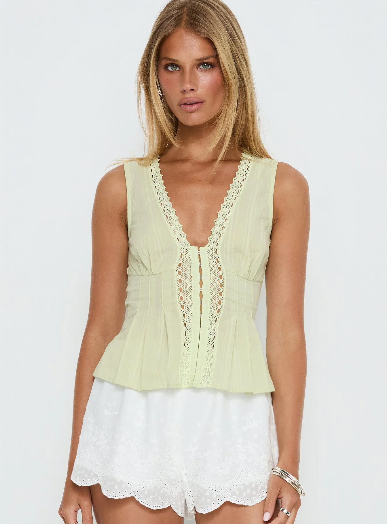 Zaylenna Lace Pleated Top Sage - Image 2